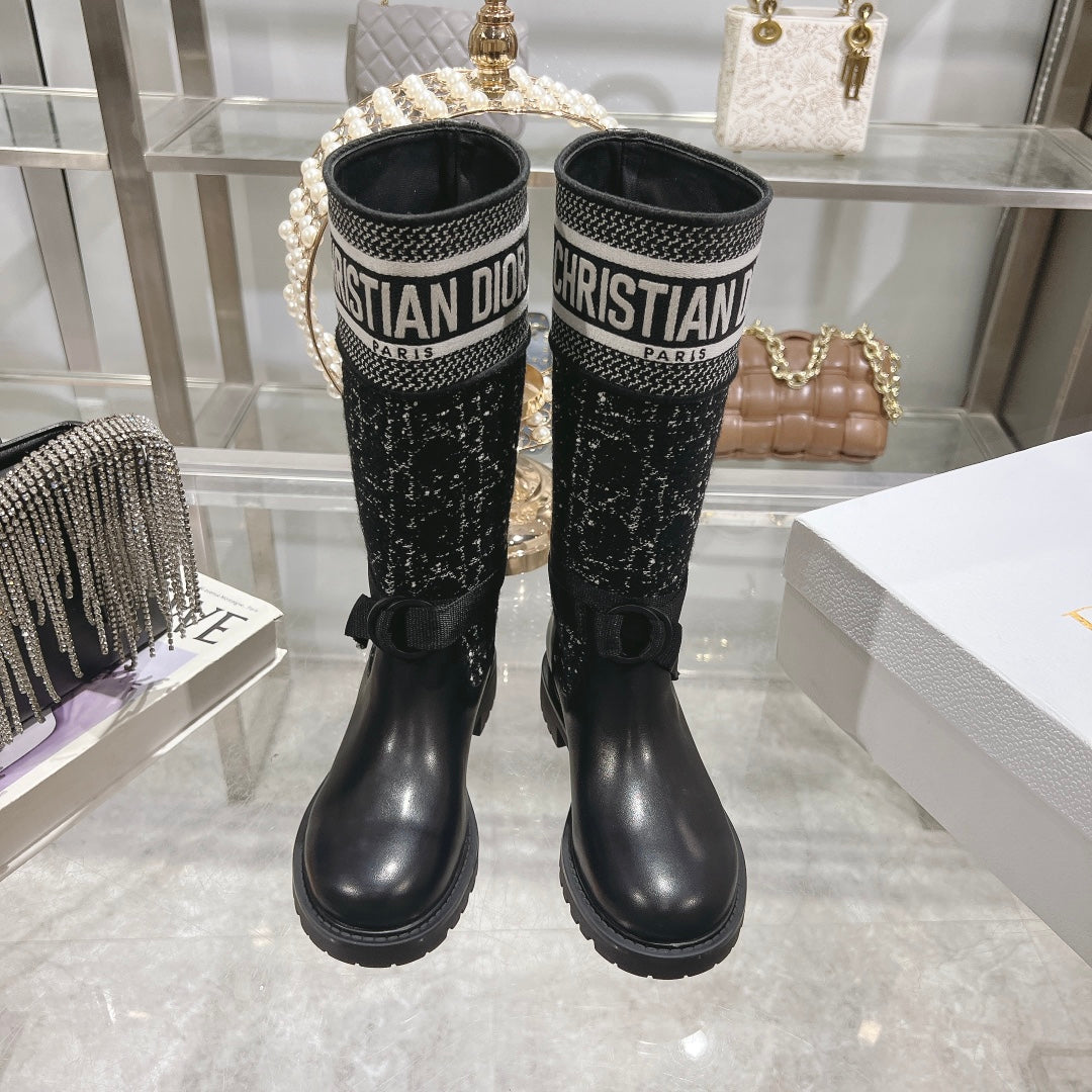 DIOR D-Major Boot Black Mix White Calfskin And Tweed Fabric