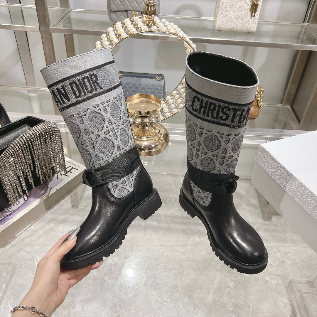 DIOR D-Major Boot Grey Mix Black Calfskin And Denim Fabric