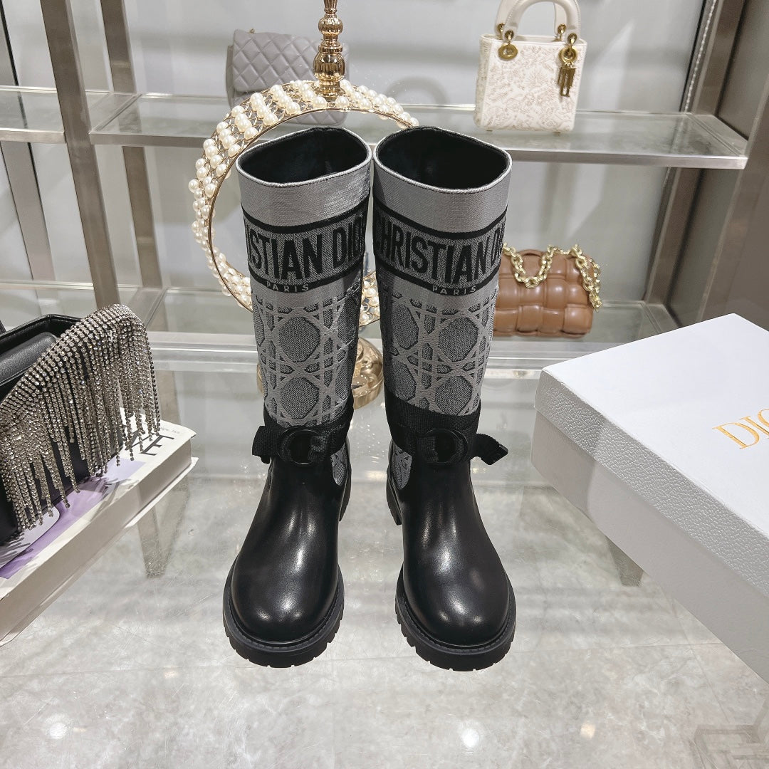 DIOR D-Major Boot Grey Mix Black Calfskin And Denim Fabric