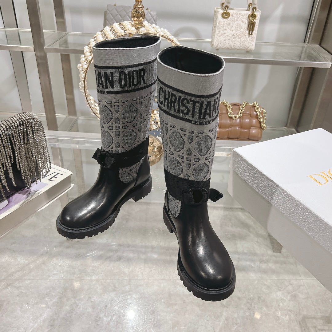 DIOR D-Major Boot Grey Mix Black Calfskin And Denim Fabric