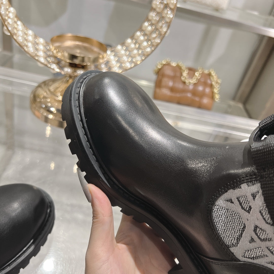 DIOR D-Major Boot Grey Mix Black Calfskin And Denim Fabric
