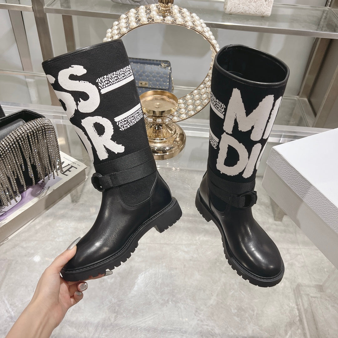 DIOR D-Major Boot Black Mix White Calfskin And Canvas