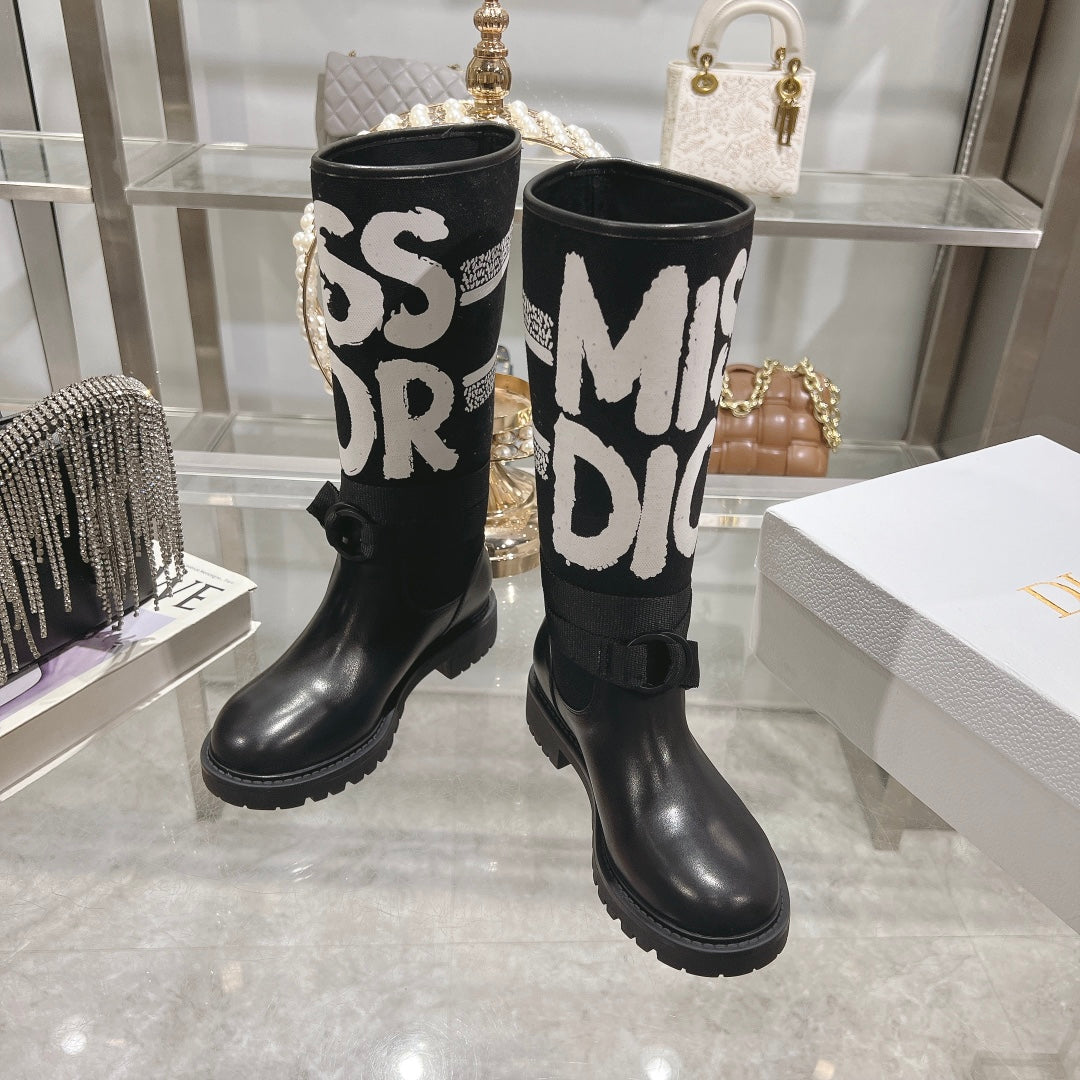 DIOR D-Major Boot Black Mix White Calfskin And Canvas