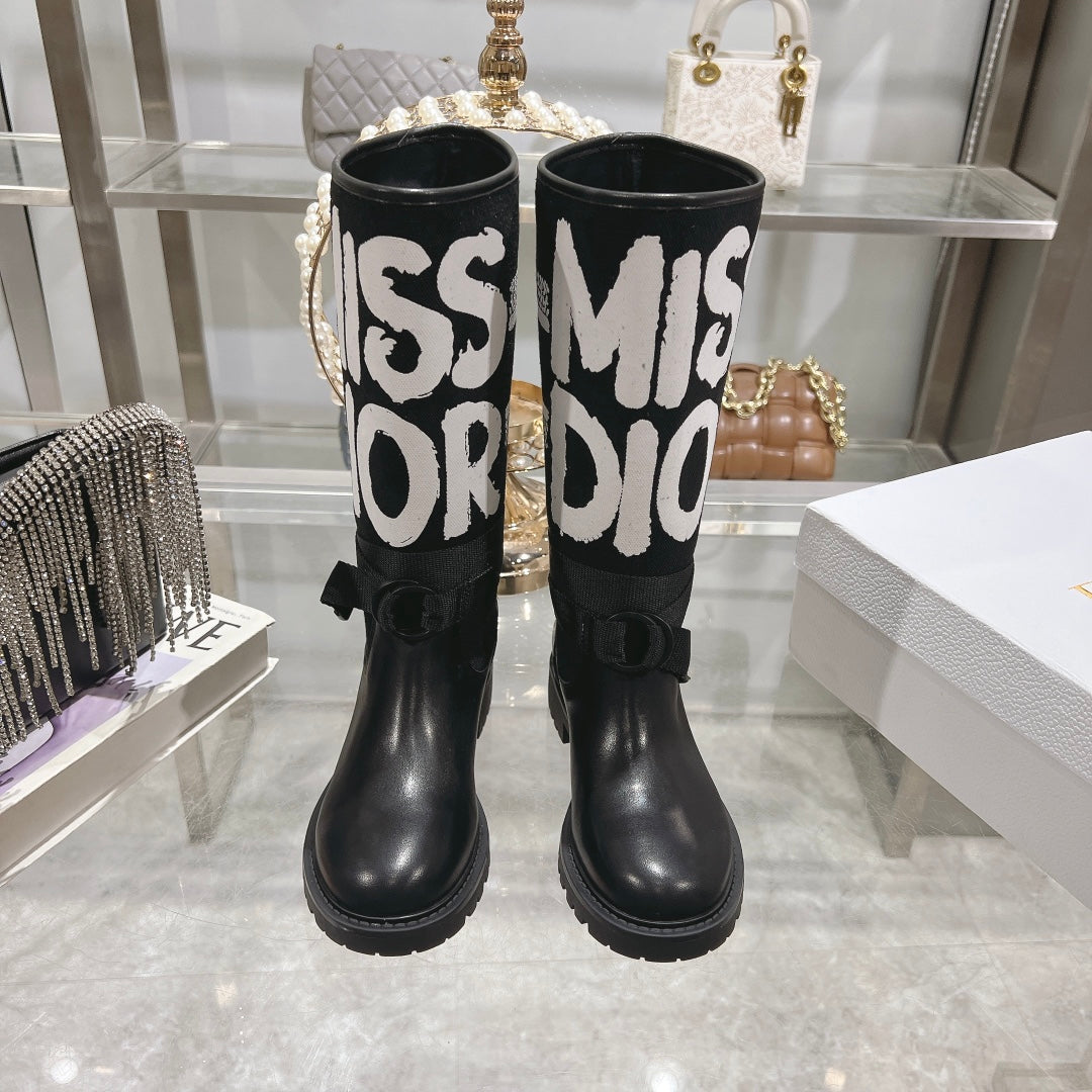 DIOR D-Major Boot Black Mix White Calfskin And Canvas