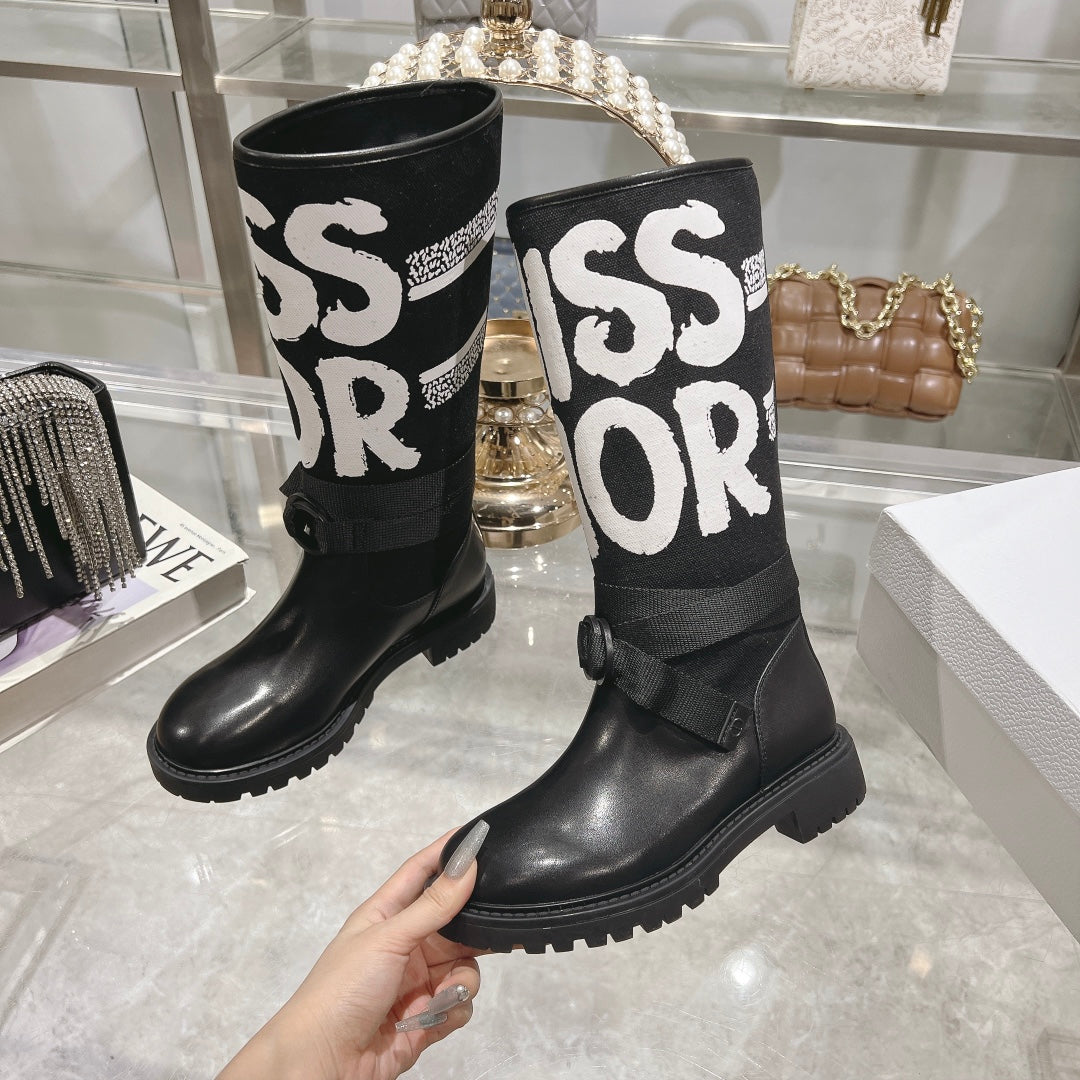 DIOR D-Major Boot Black Mix White Calfskin And Canvas