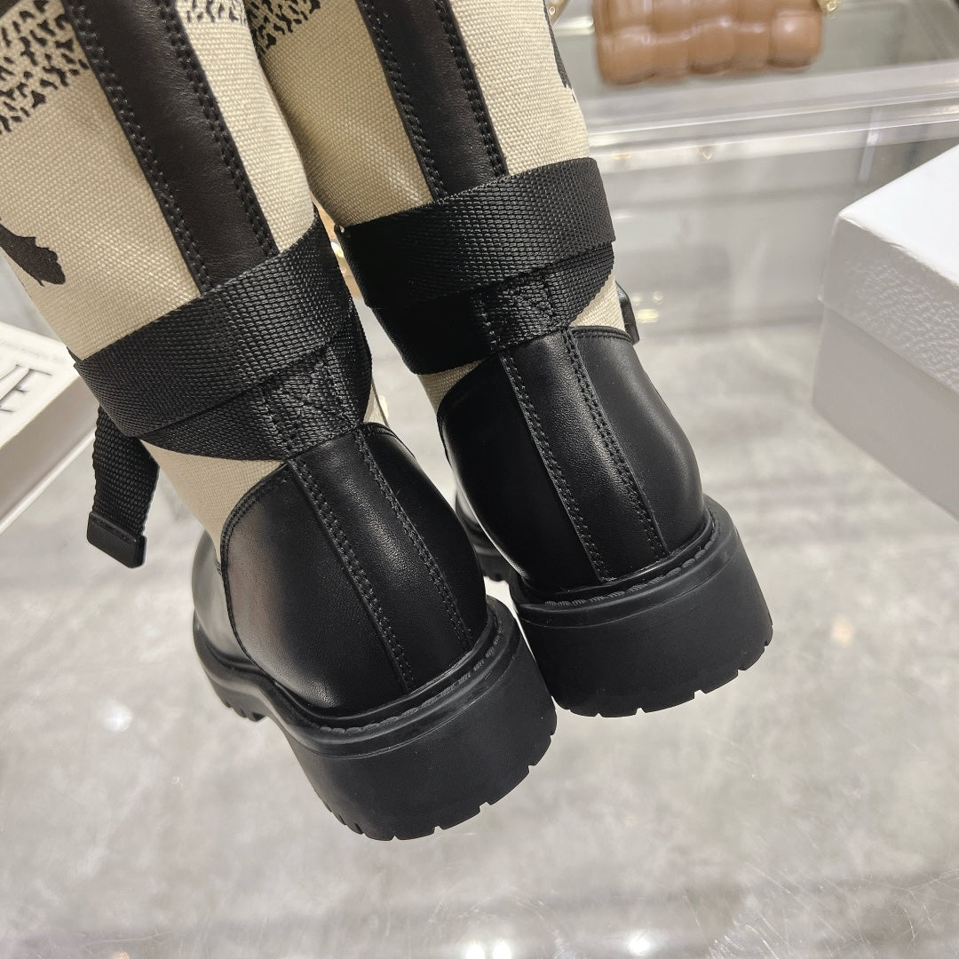 DIOR D-Major Boot Black Mix Beige Calfskin And Canvas