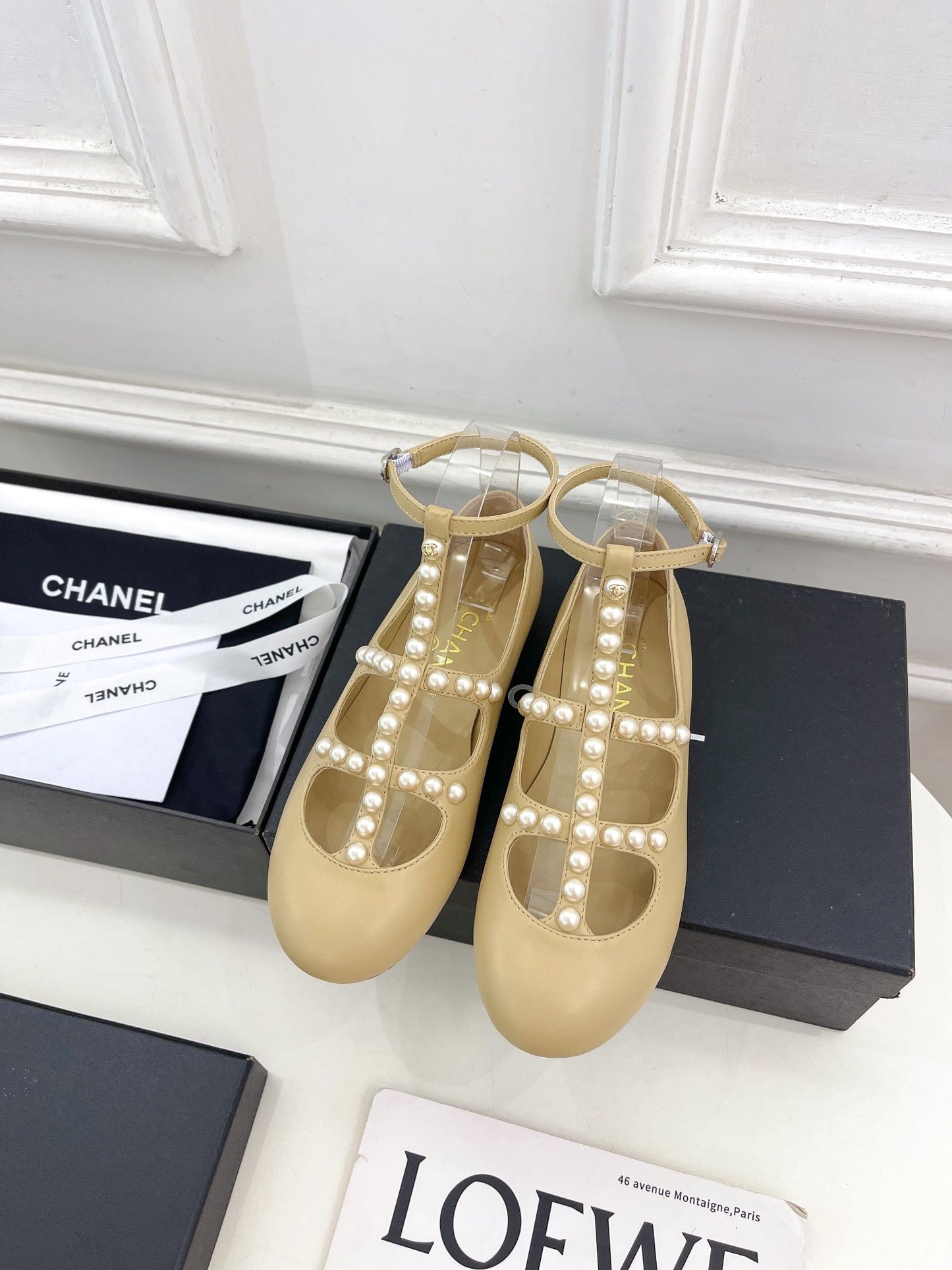 CHANEL Mary Jane 10mm In Buff Yellow With Small Pearls Lambskin 948762