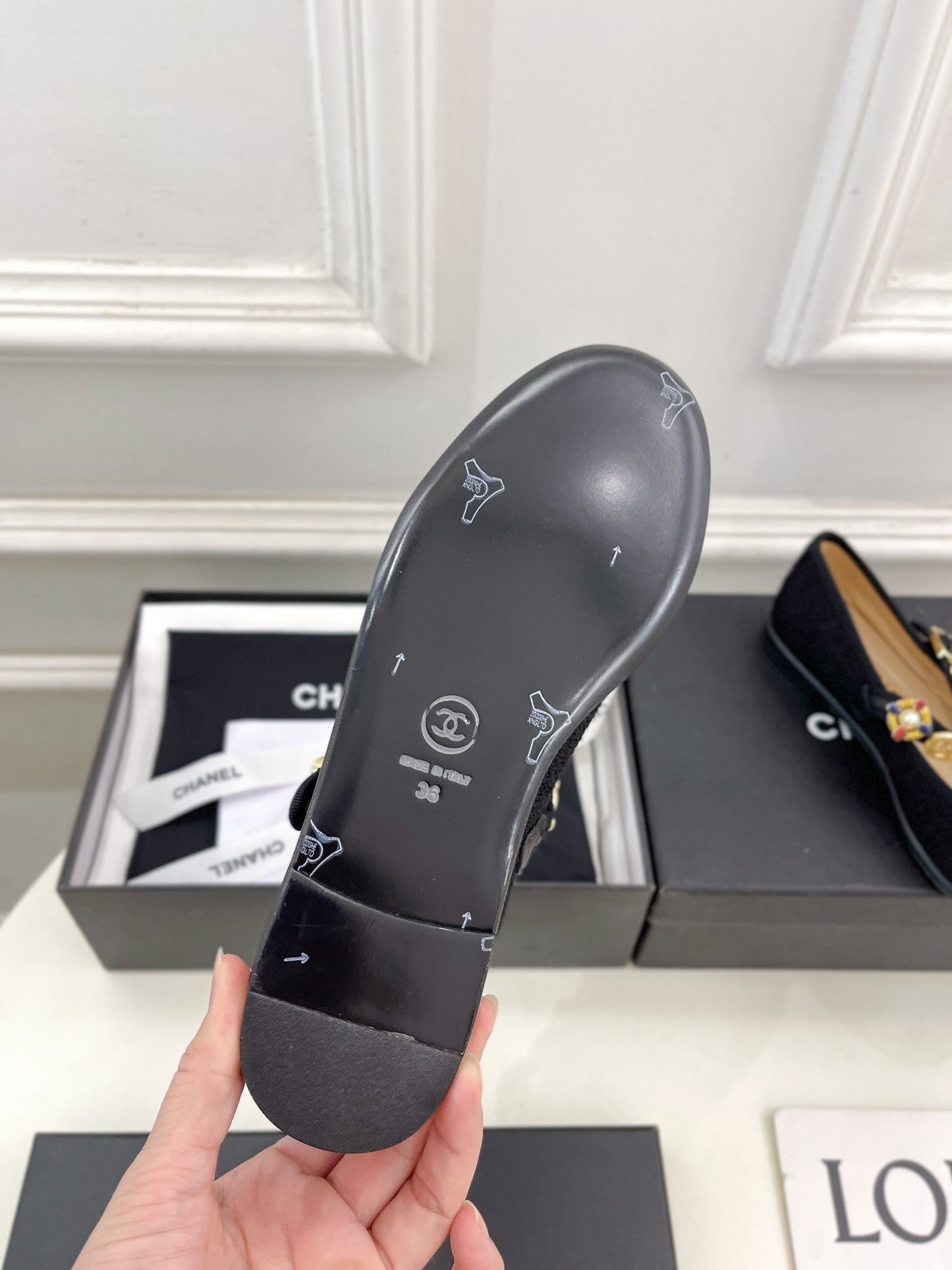 CHANEL Ballet Flats 10mm Black Wool Tweed And Fabric 948826