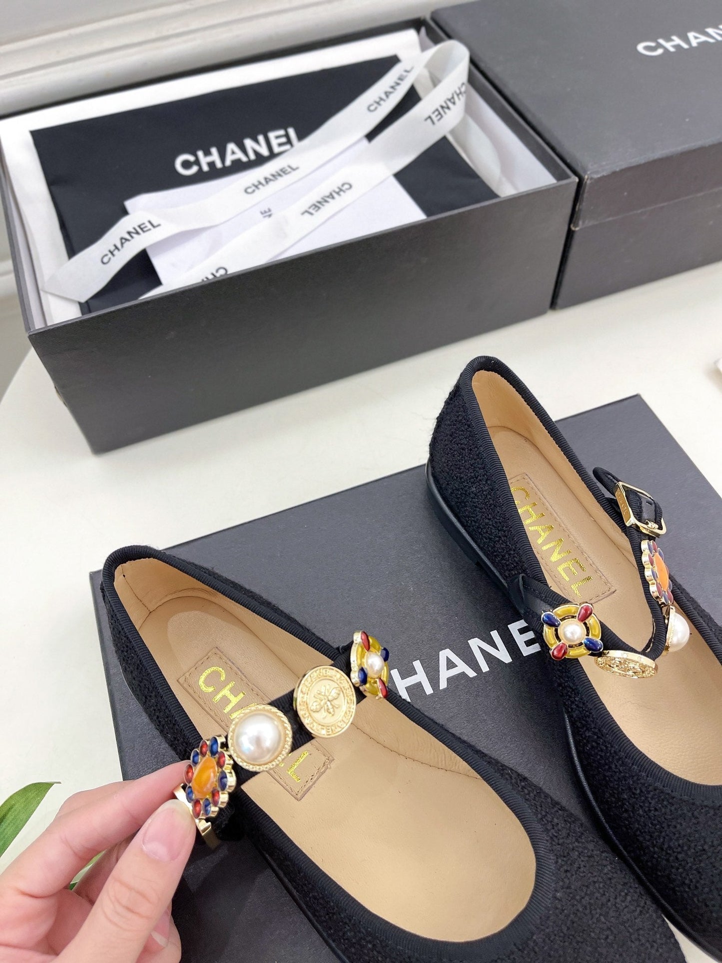 CHANEL Ballet Flats 10mm Black Wool Tweed And Fabric 948826