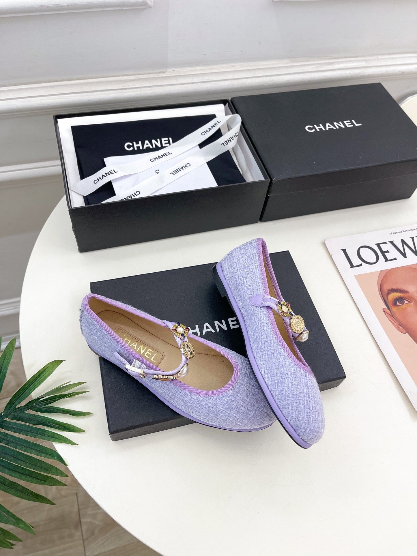 CHANEL Ballet Flats 10mm Light Violet Wool Tweed And Fabric 948830