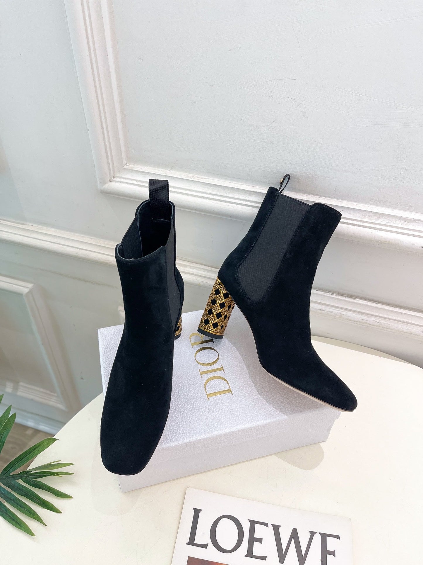 DIOR Icon Heeled Ankle Boot 80mm Black Suede