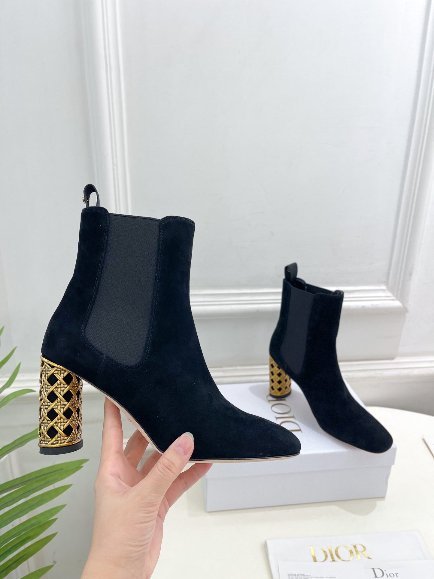 DIOR Icon Heeled Ankle Boot 80mm Black Suede