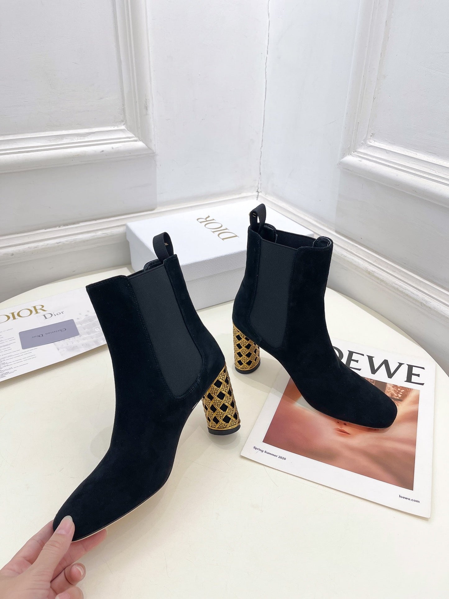 DIOR Icon Heeled Ankle Boot 80mm Black Suede