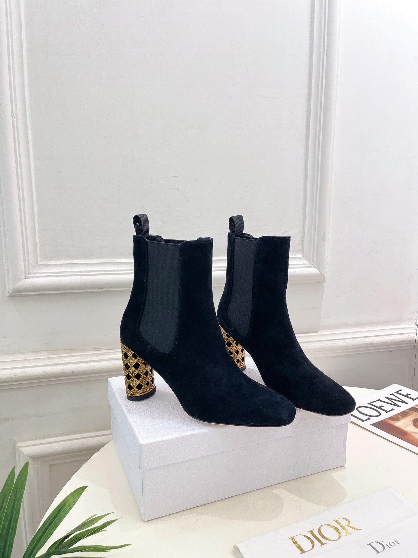 DIOR Icon Heeled Ankle Boot 80mm Black Suede