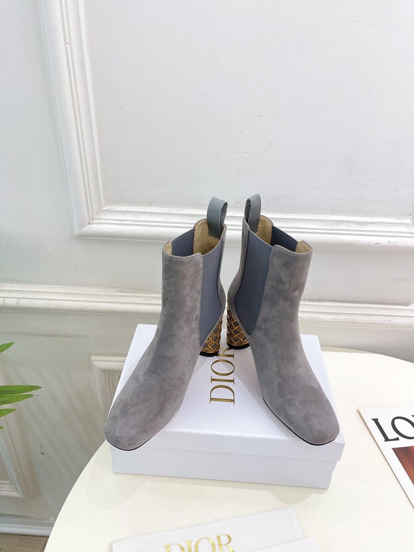 DIOR Icon Heeled Ankle Boot 80mm Grey Suede