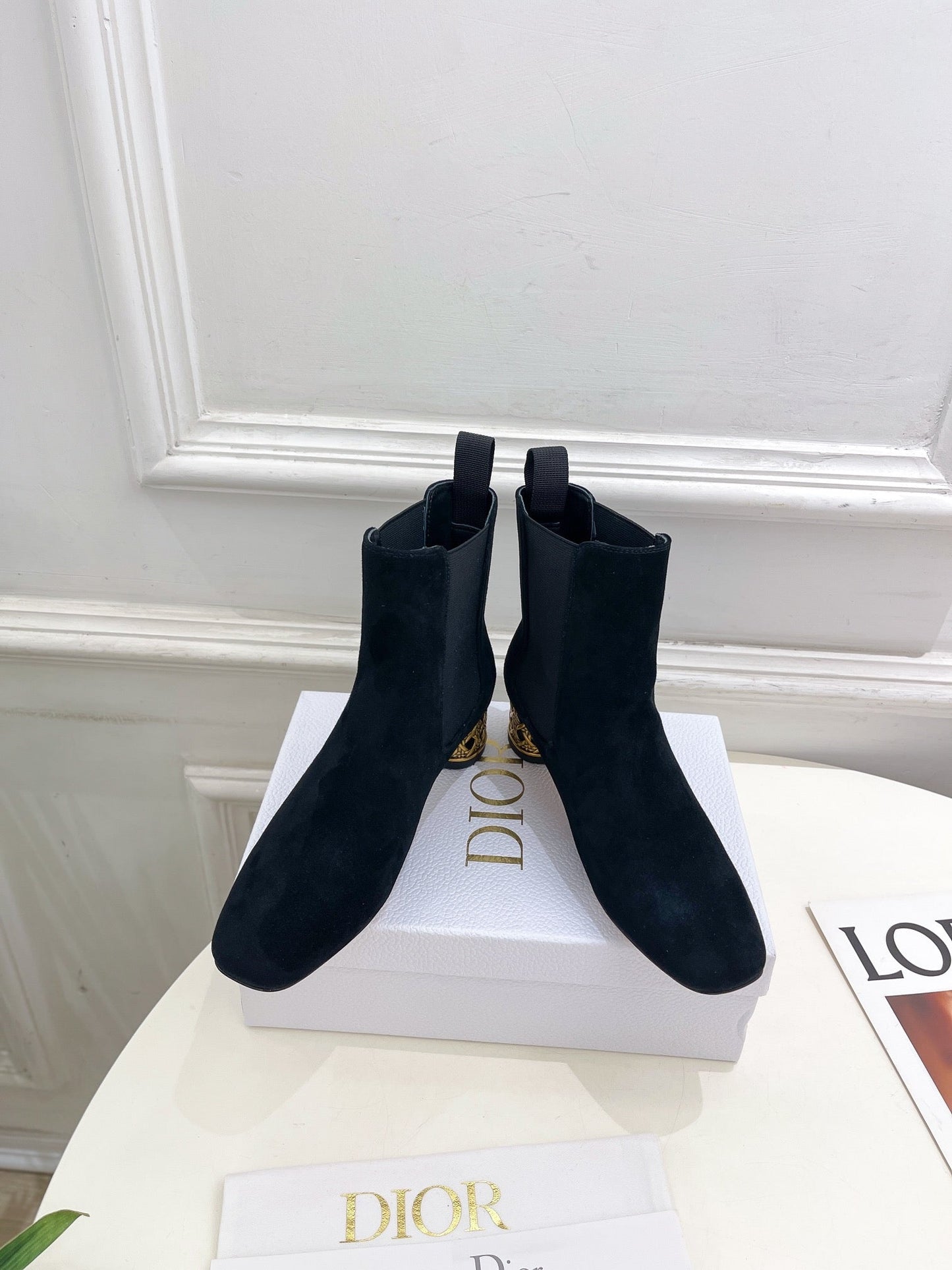 DIOR Icon Heeled Ankle Boot 40mm Black Suede