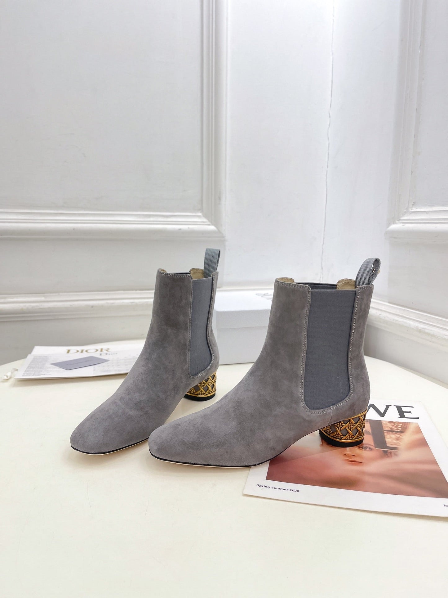 DIOR Icon Heeled Ankle Boot 40mm Grey Suede