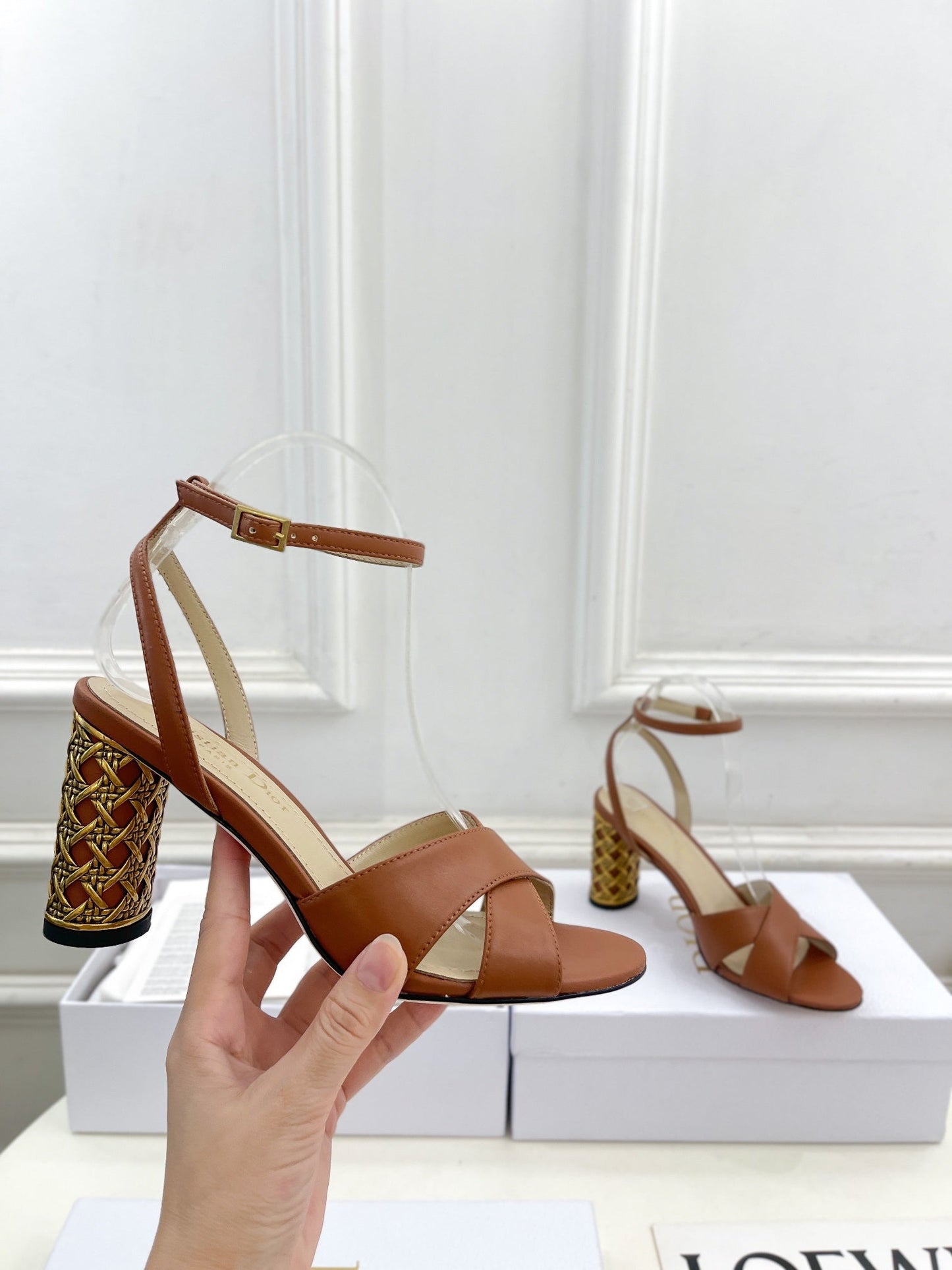 DIOR Icon Heeled Sandal 80mm Brown Calfskin