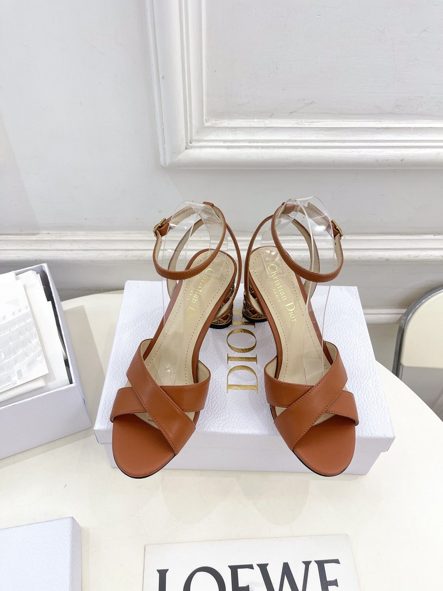 DIOR Icon Heeled Sandal 80mm Brown Calfskin