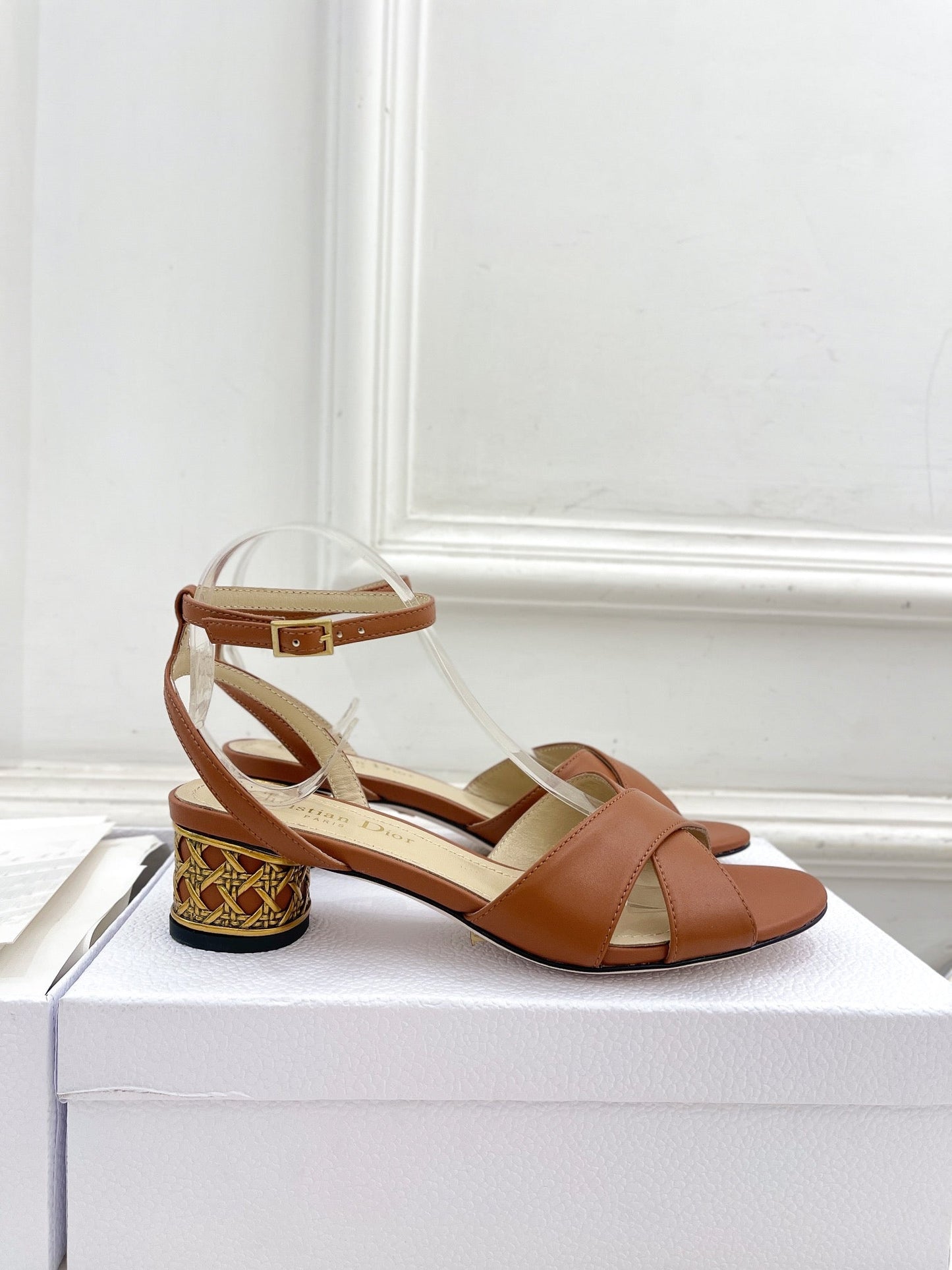 DIOR Icon Heeled Sandal 40mm Brown Calfskin