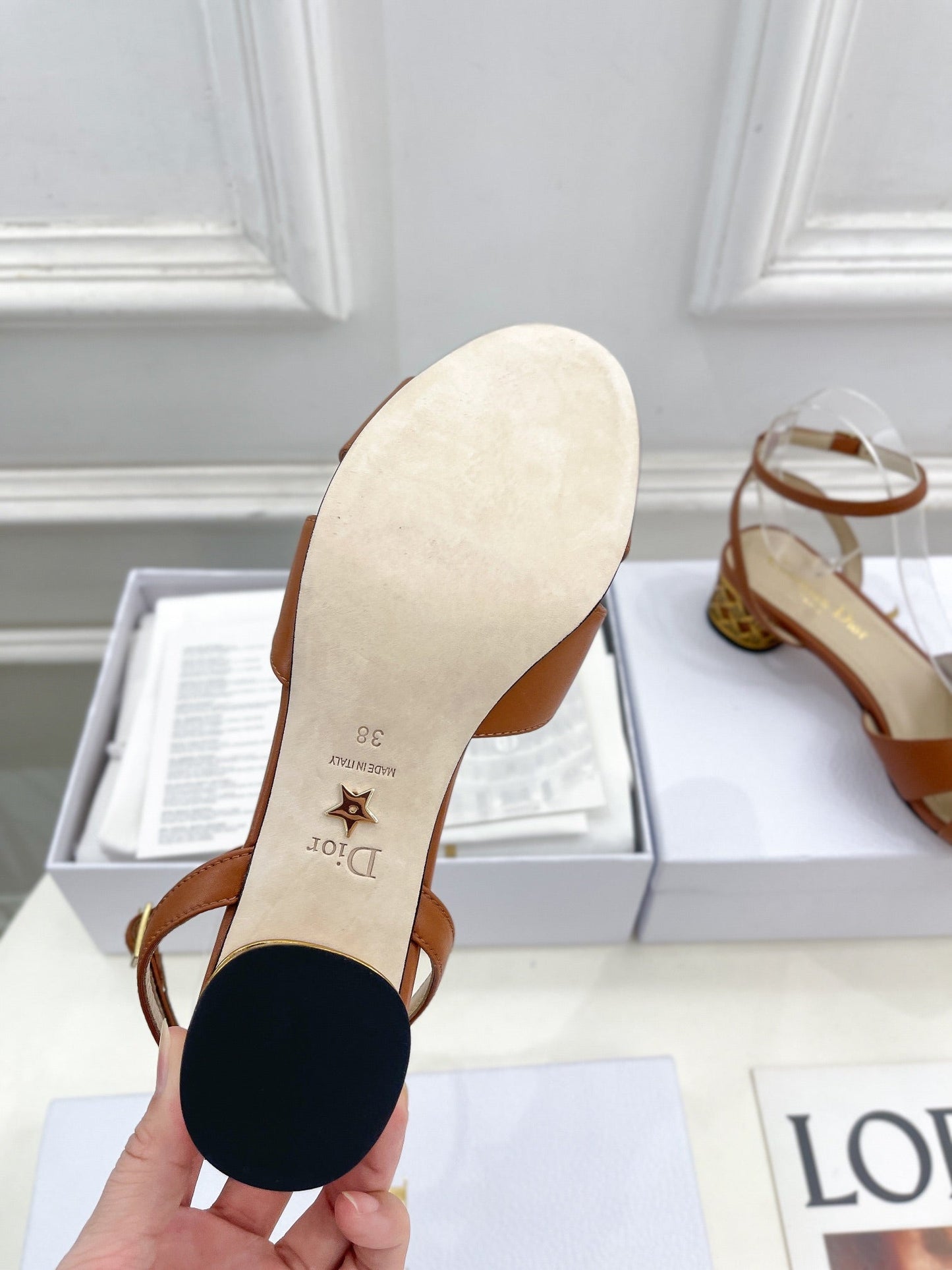 DIOR Icon Heeled Sandal 40mm Brown Calfskin