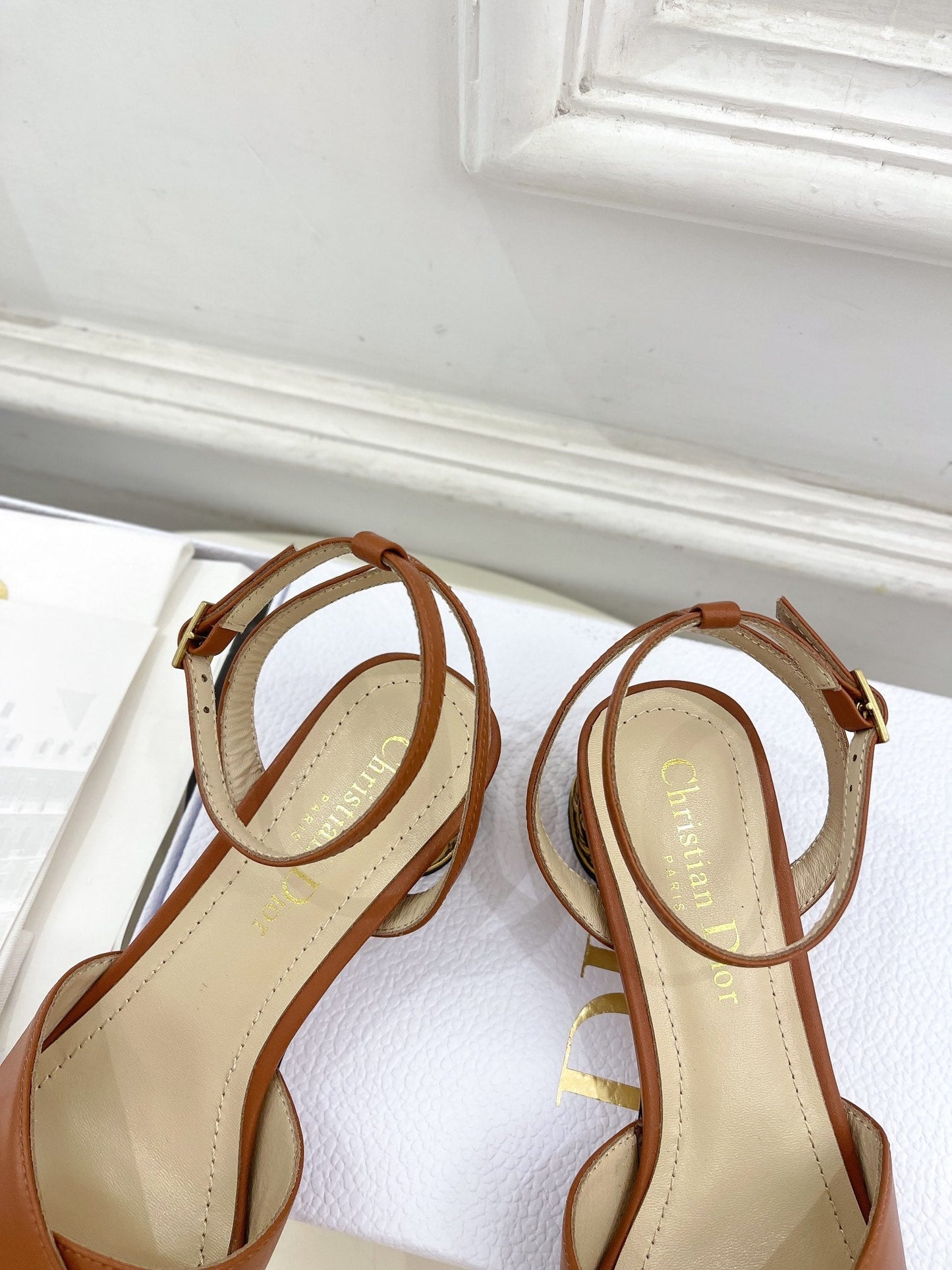 DIOR Icon Heeled Sandal 40mm Brown Calfskin
