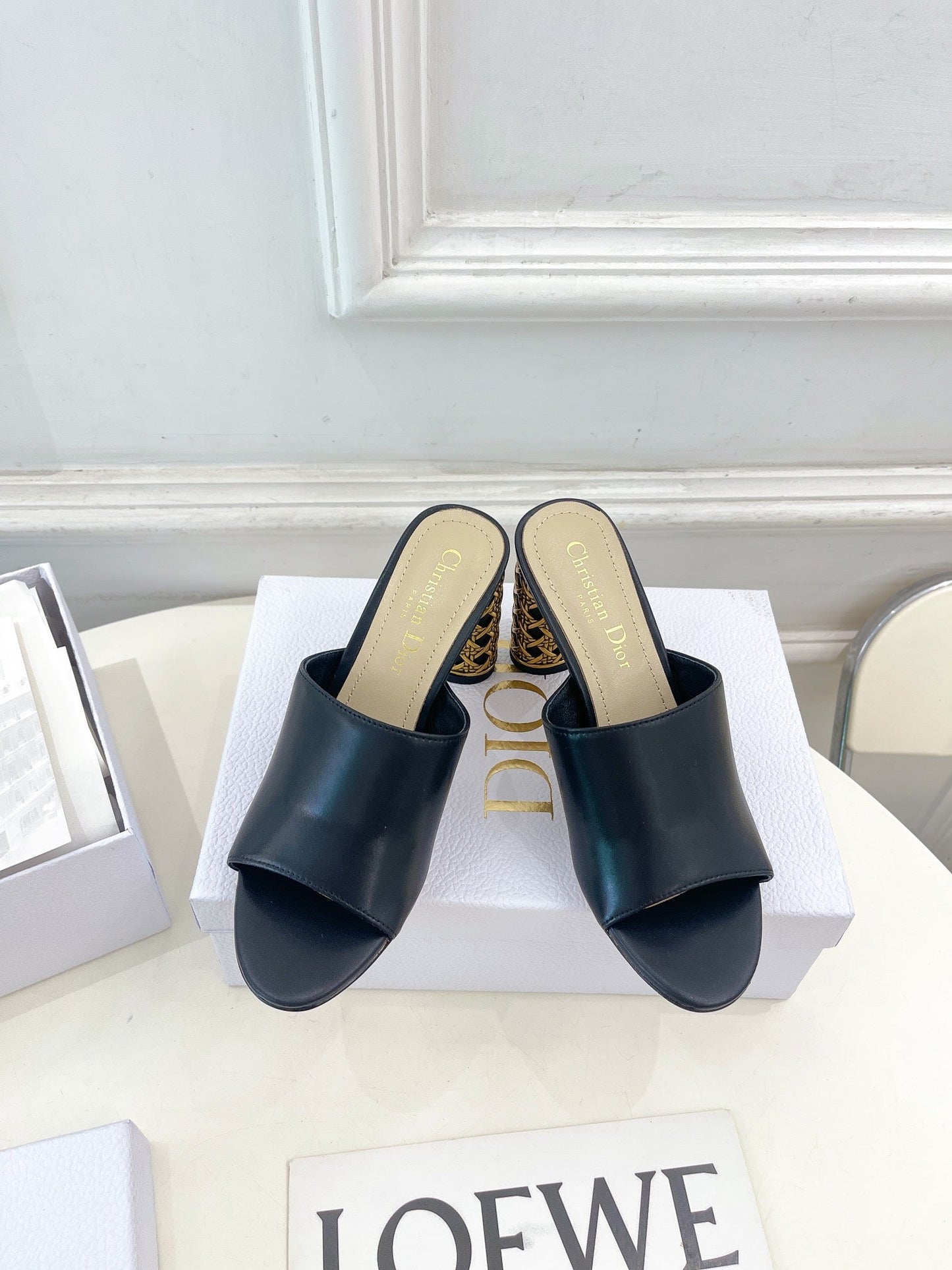 DIOR Icon Heeled Slide 80mm Black Calfskin