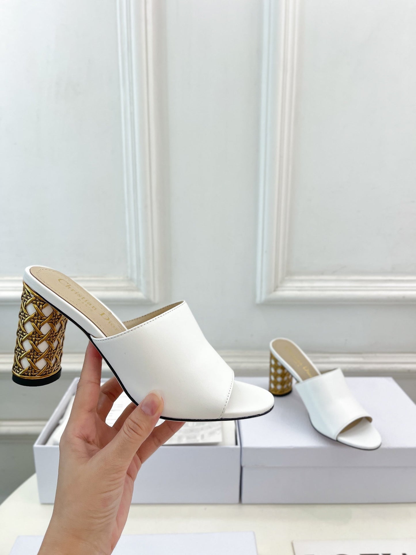 DIOR Icon Heeled Slide 80mm White Calfskin