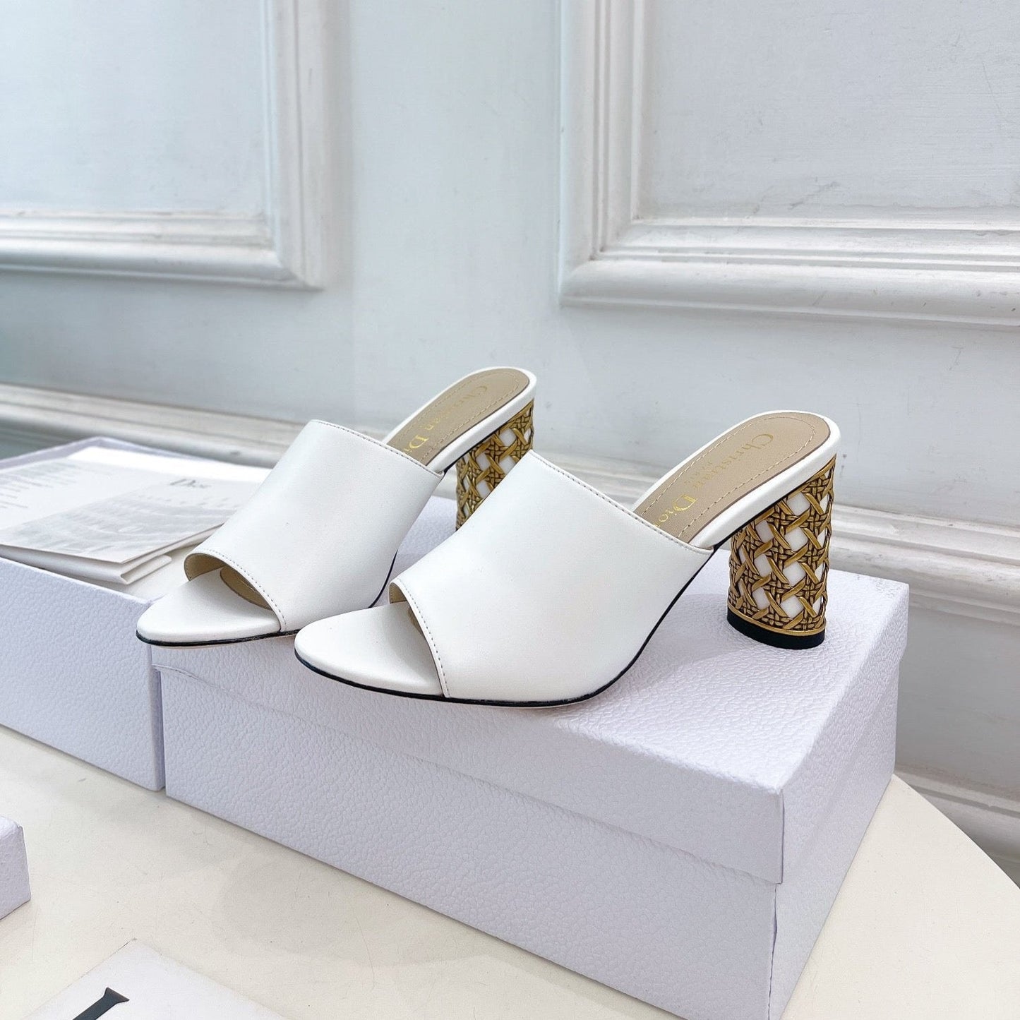 DIOR Icon Heeled Slide 80mm White Calfskin