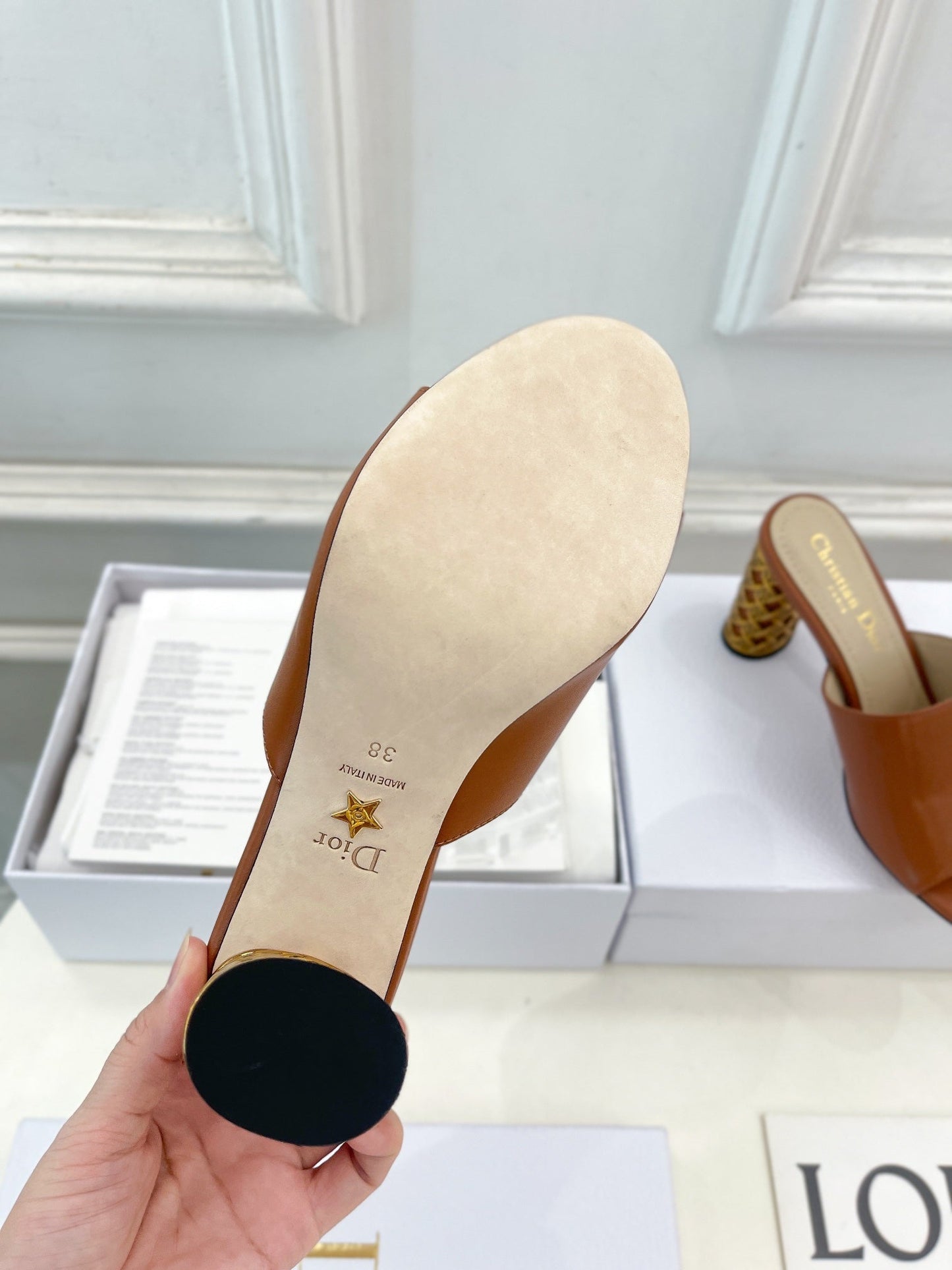 DIOR Icon Heeled Slide 80mm Brown Calfskin