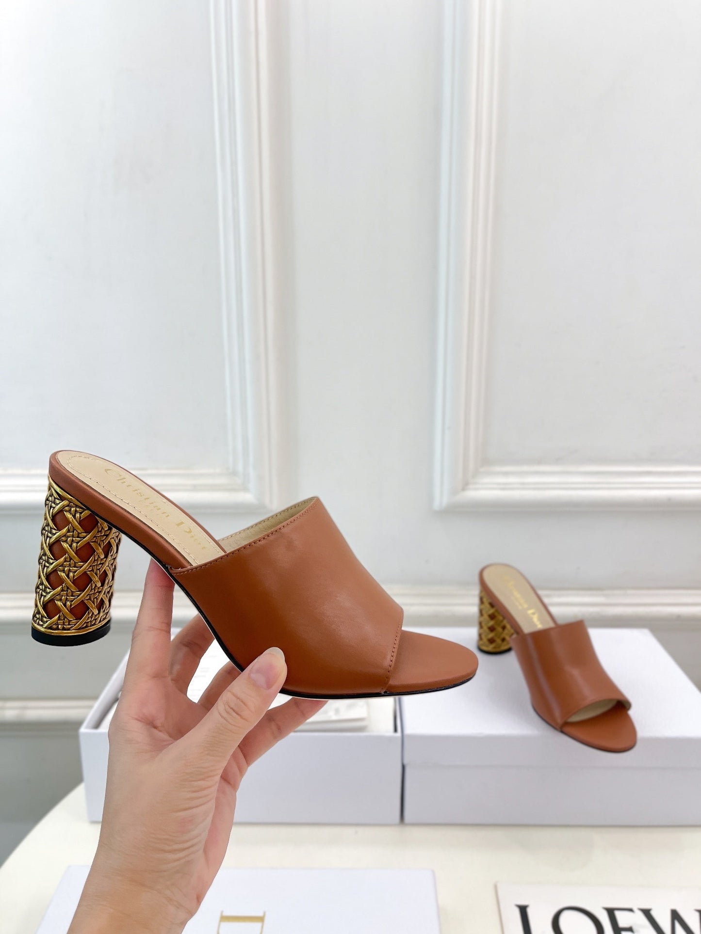 DIOR Icon Heeled Slide 80mm Brown Calfskin