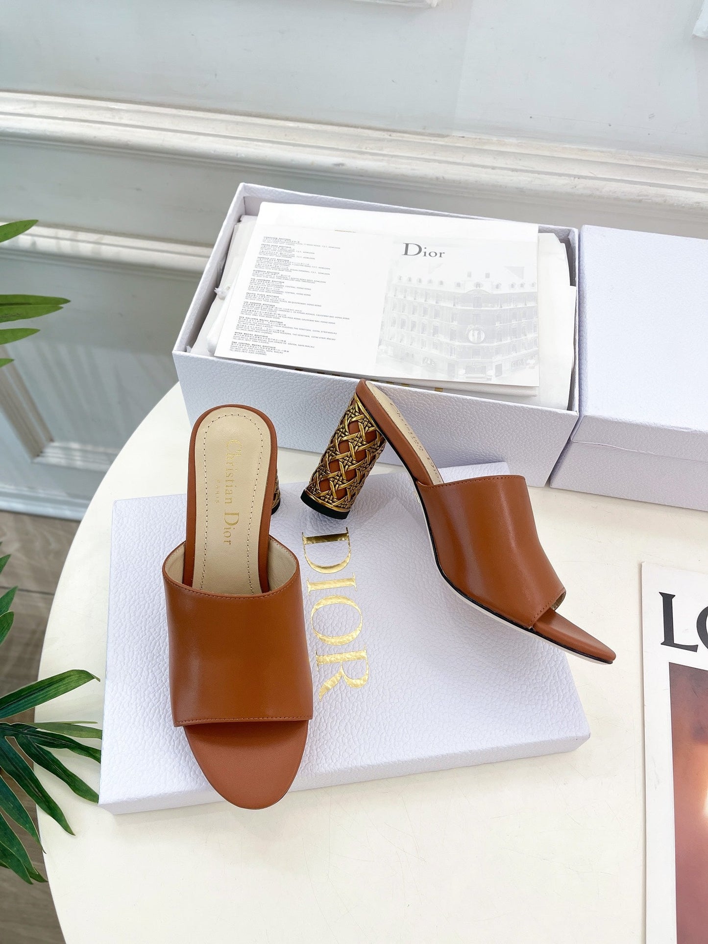 DIOR Icon Heeled Slide 80mm Brown Calfskin
