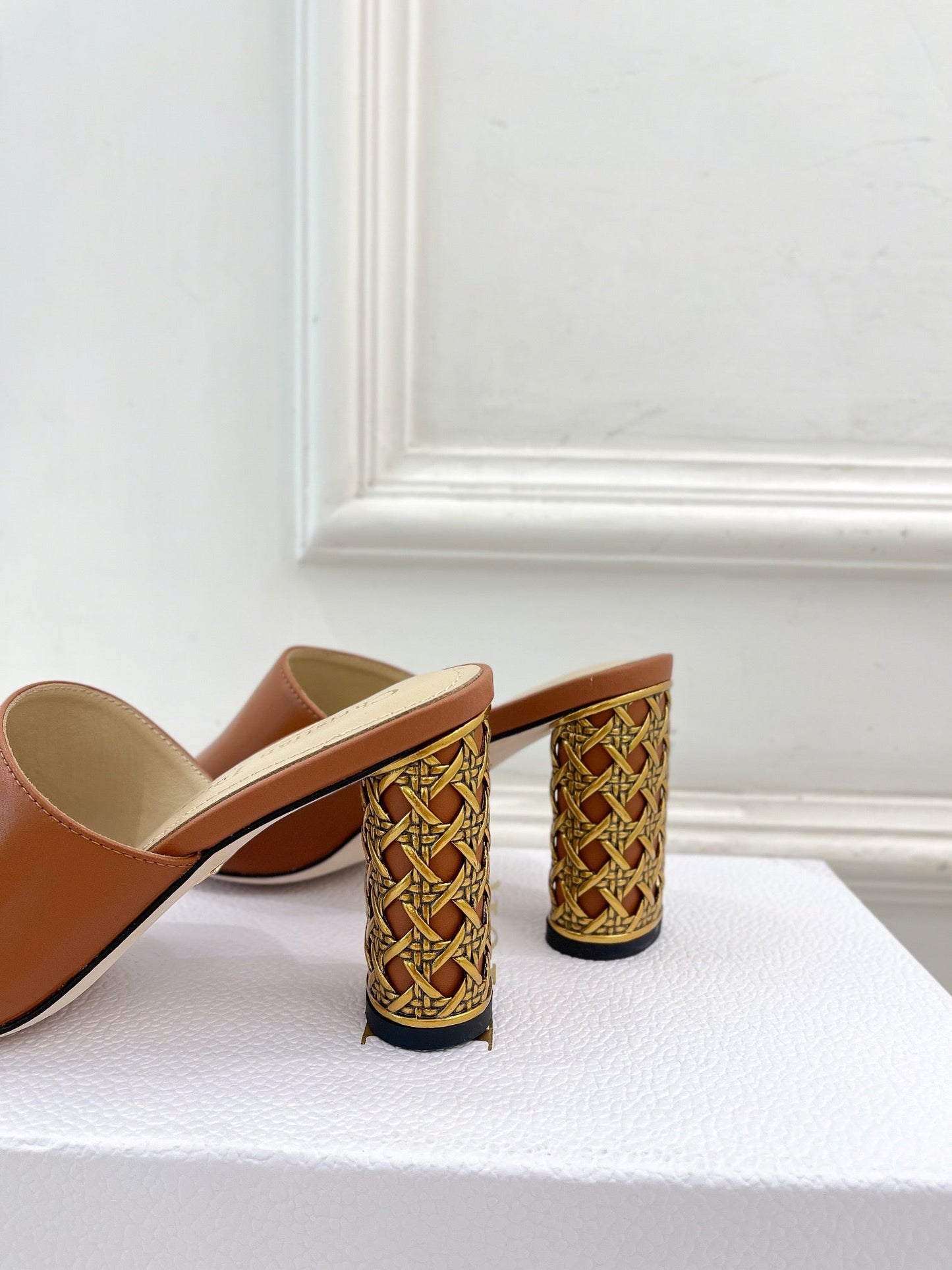 DIOR Icon Heeled Slide 80mm Brown Calfskin
