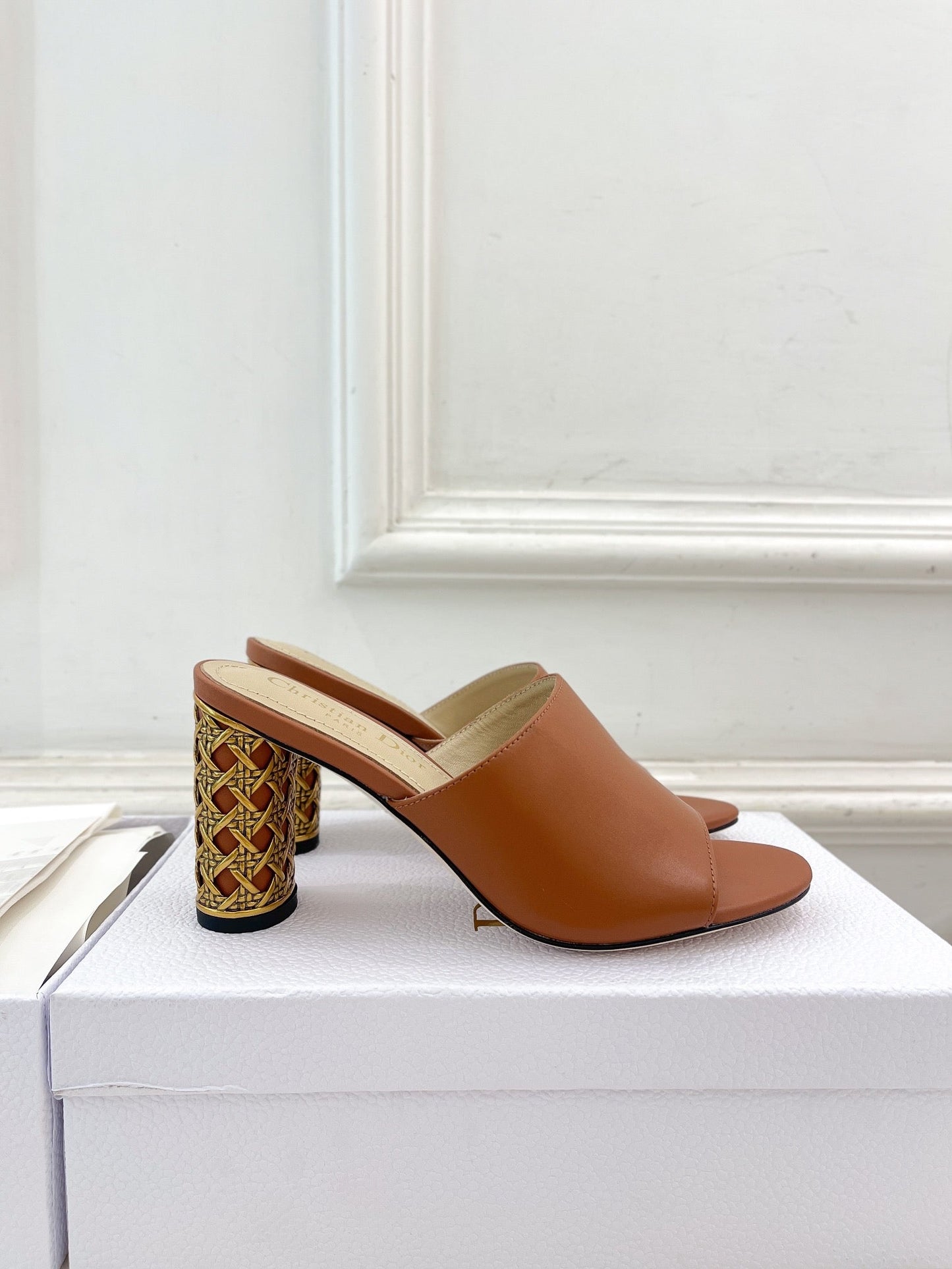DIOR Icon Heeled Slide 80mm Brown Calfskin