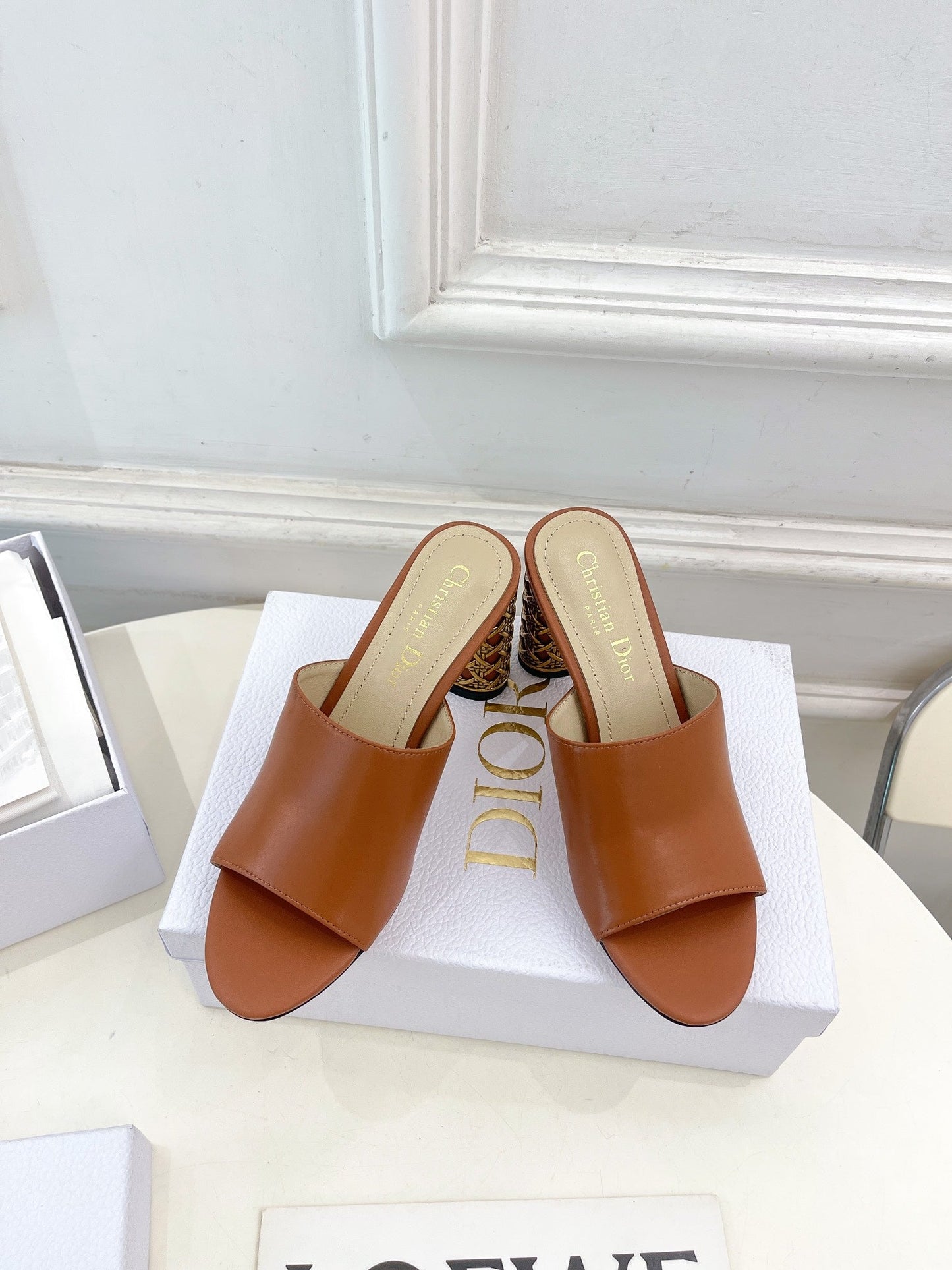 DIOR Icon Heeled Slide 80mm Brown Calfskin