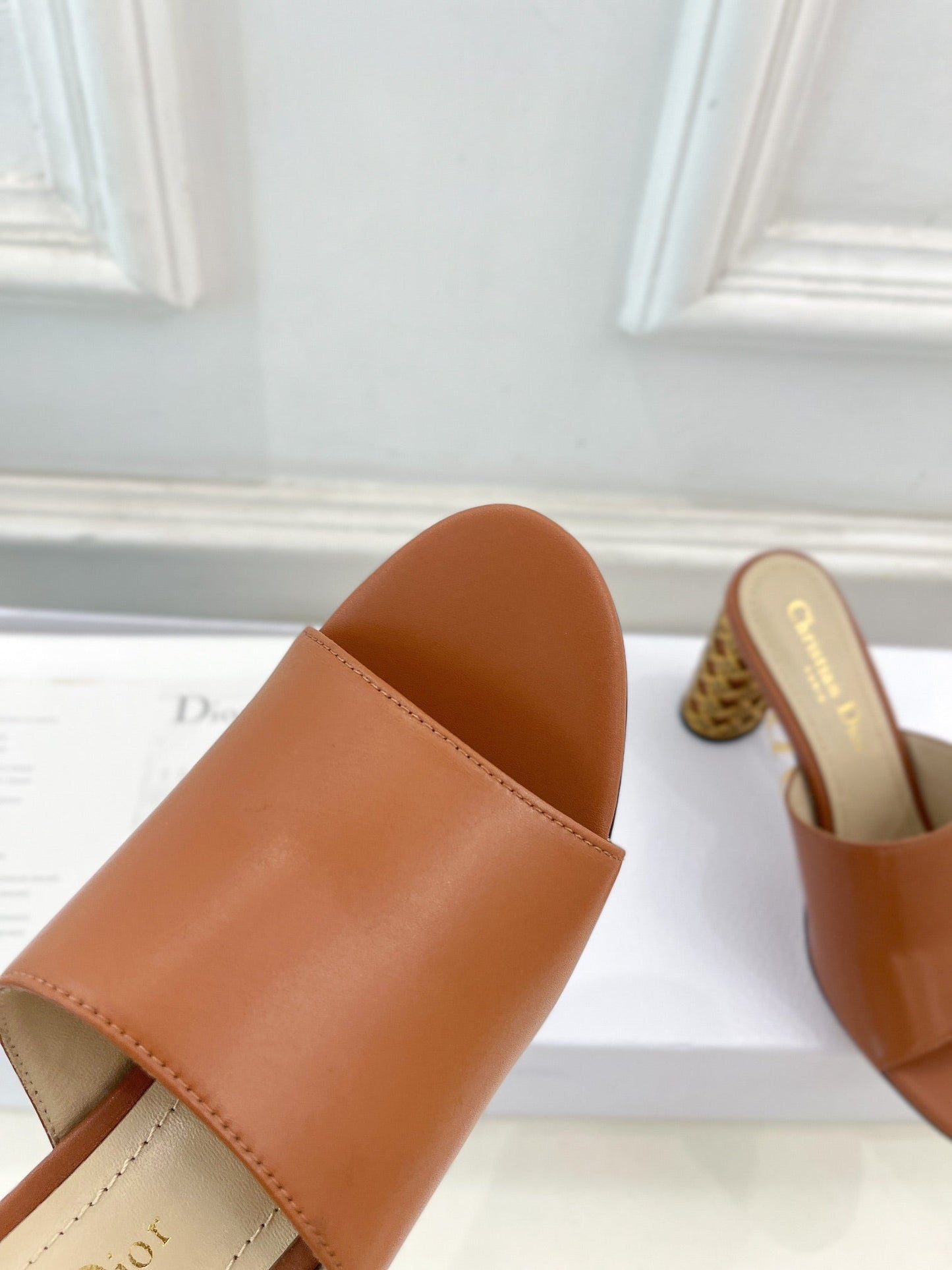 DIOR Icon Heeled Slide 80mm Brown Calfskin