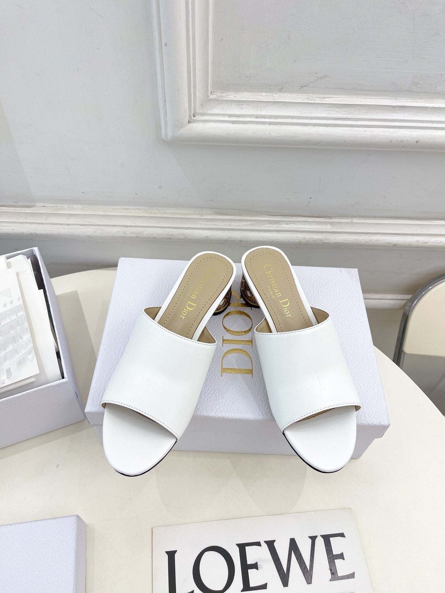 DIOR Icon Heeled Slide 40mm White Calfskin