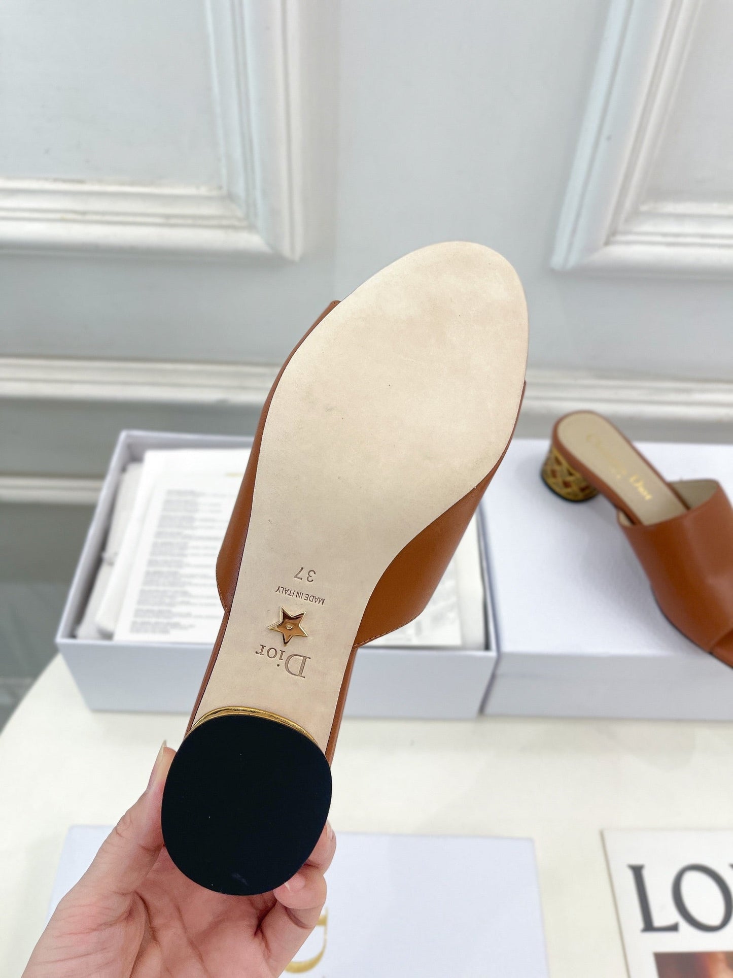 DIOR Icon Heeled Slide 40mm Brown Calfskin
