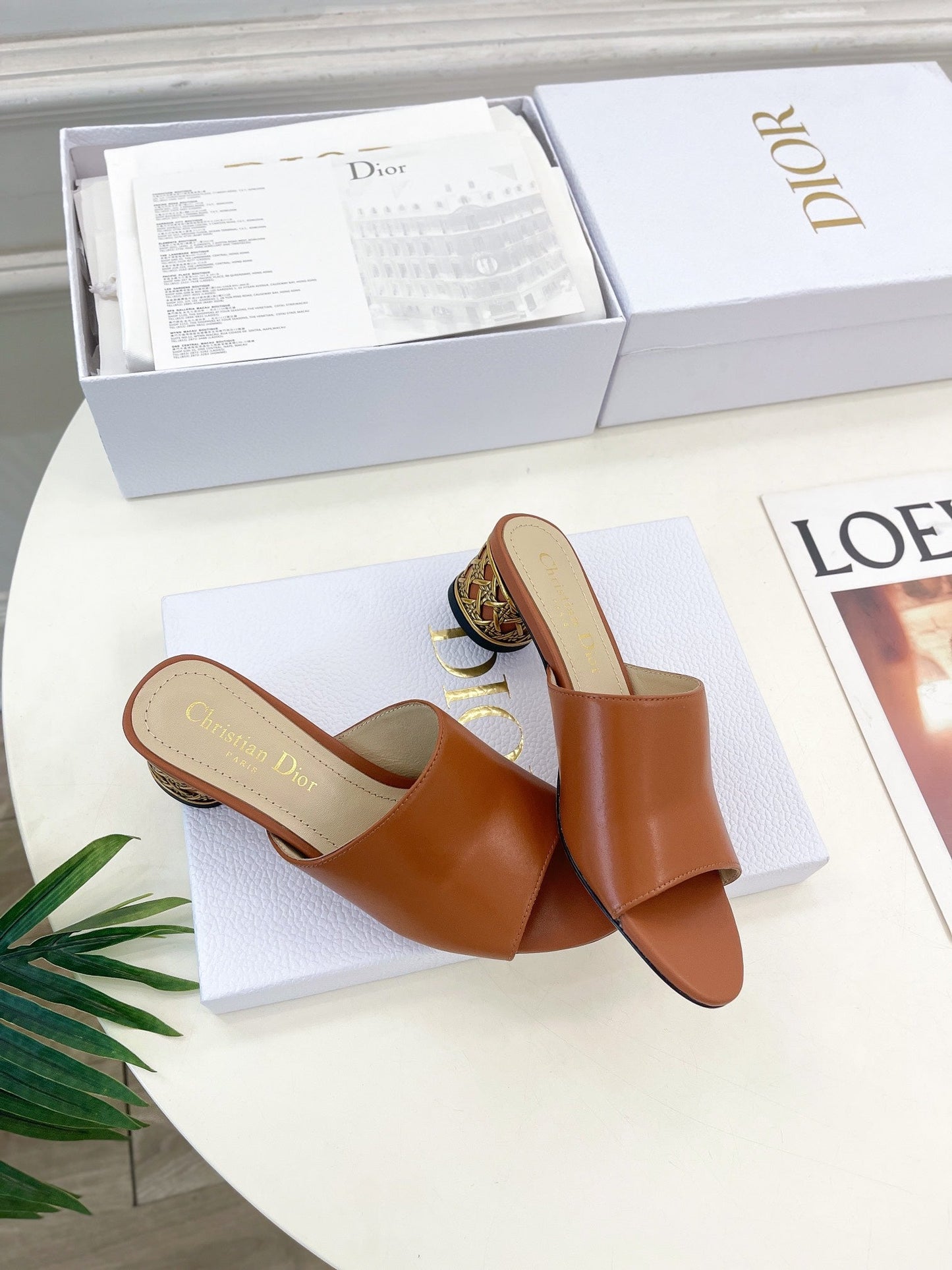 DIOR Icon Heeled Slide 40mm Brown Calfskin
