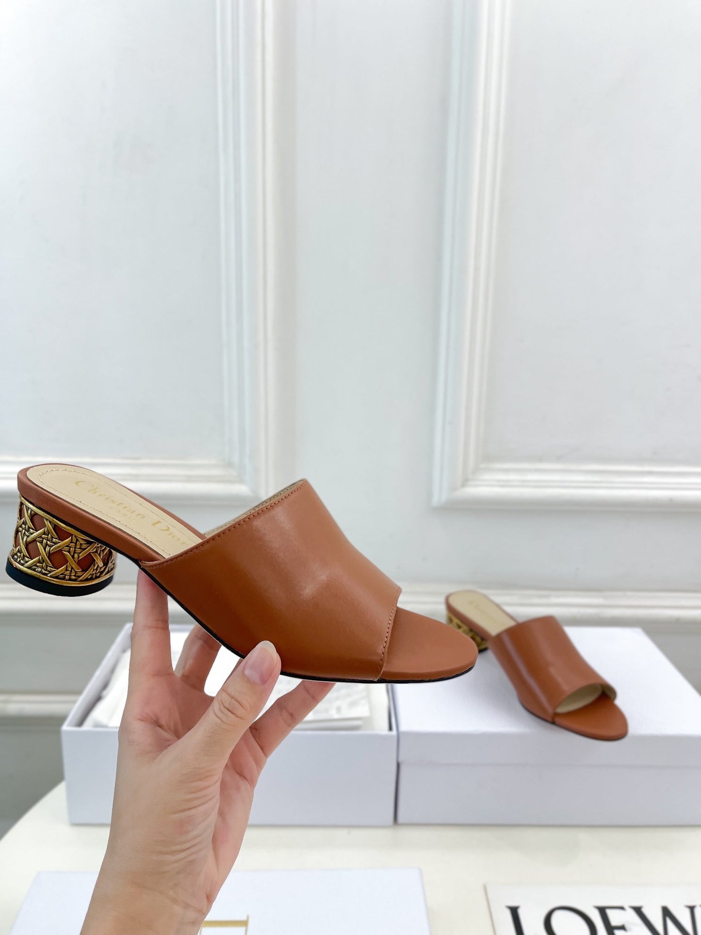 DIOR Icon Heeled Slide 40mm Brown Calfskin