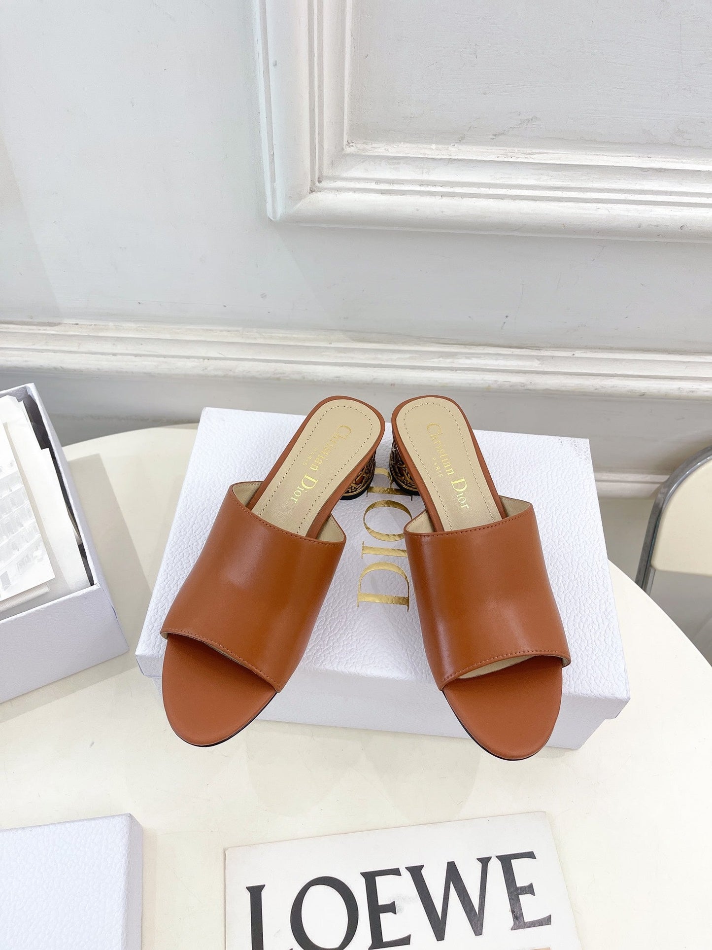 DIOR Icon Heeled Slide 40mm Brown Calfskin