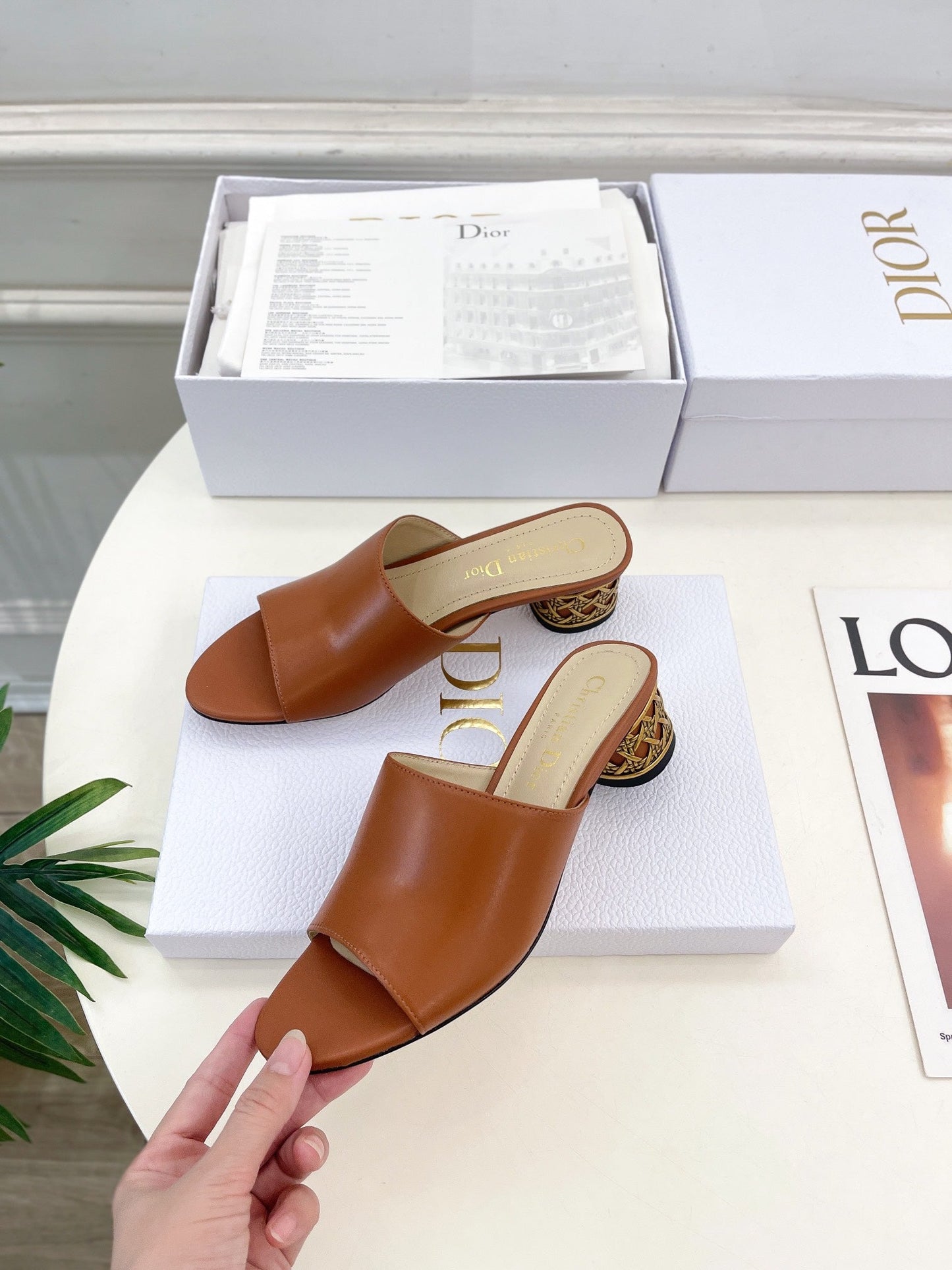 DIOR Icon Heeled Slide 40mm Brown Calfskin