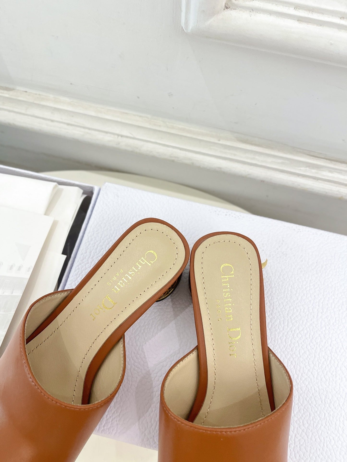 DIOR Icon Heeled Slide 40mm Brown Calfskin