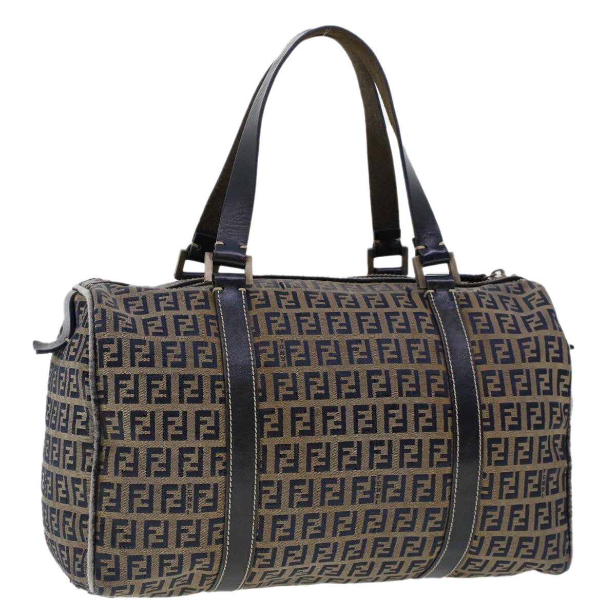 FENDI Zucchino Canvas Hand Bag Leather Navy ki3064