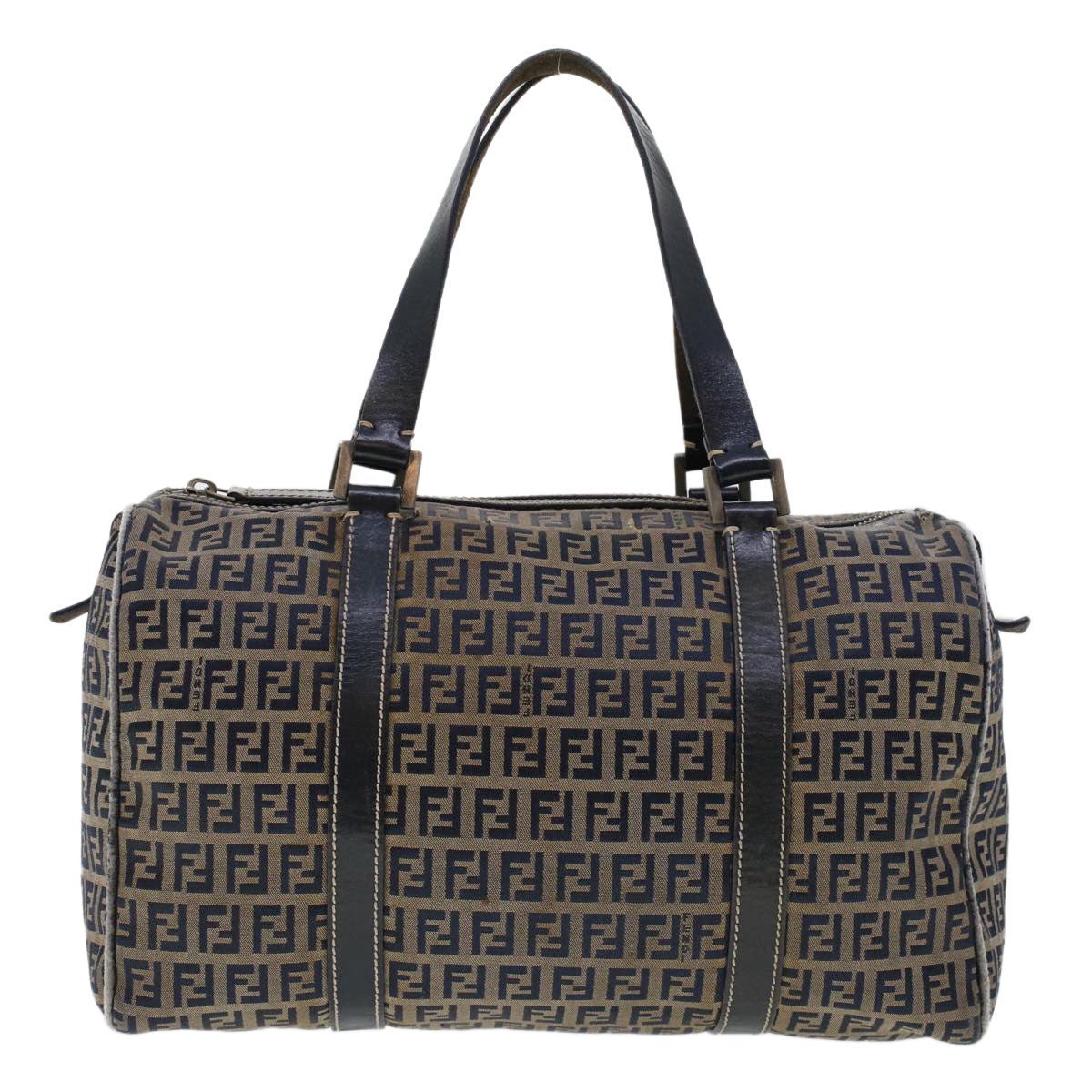 FENDI Zucchino Canvas Hand Bag Leather Navy ki3064