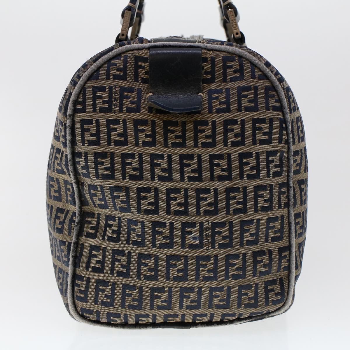 FENDI Zucchino Canvas Hand Bag Leather Navy ki3064