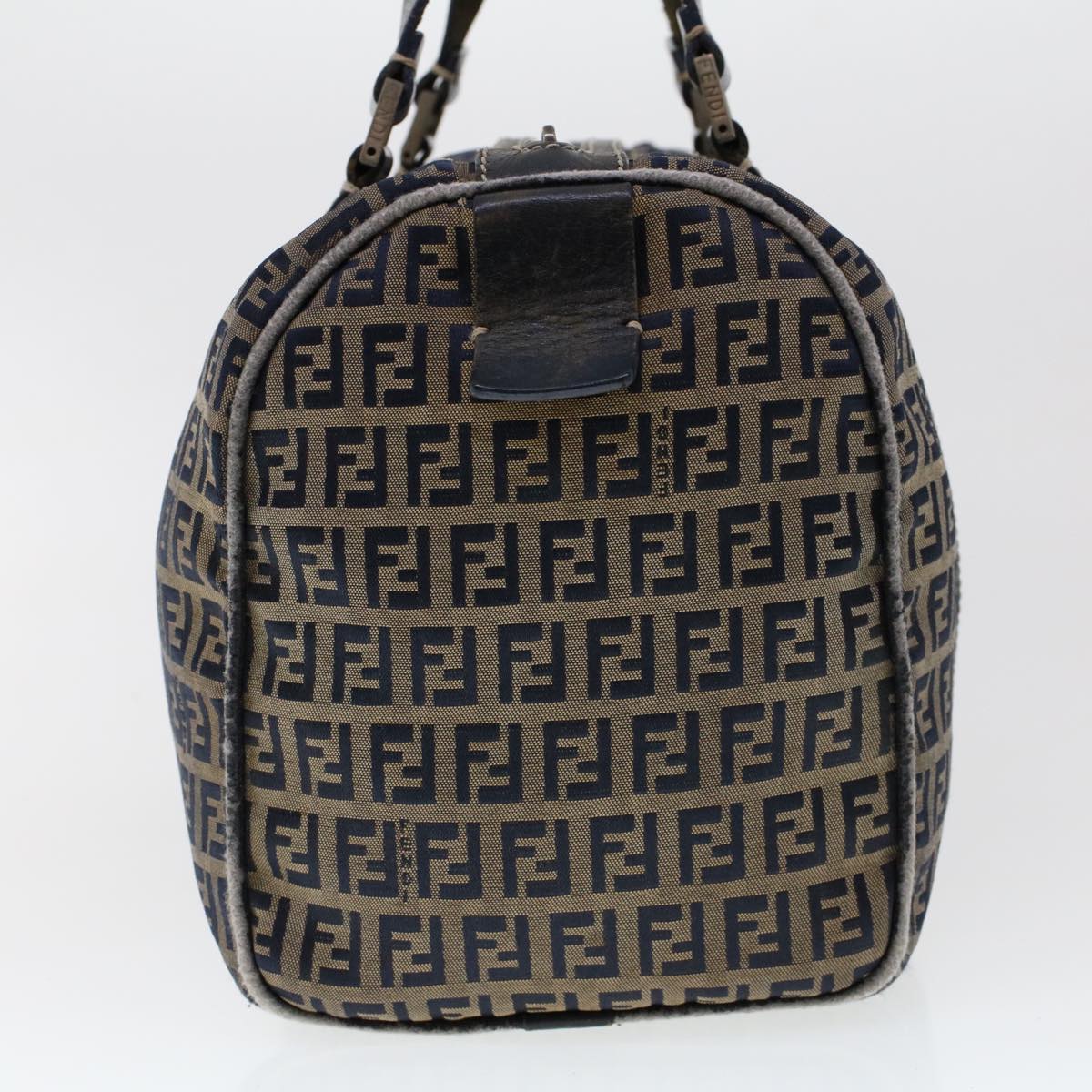 FENDI Zucchino Canvas Hand Bag Leather Navy ki3064