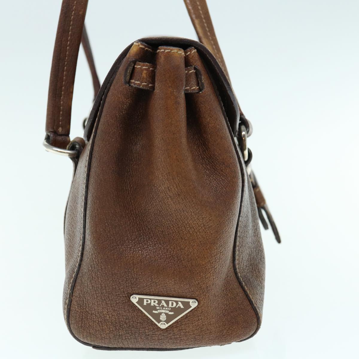 PRADA Hand Bag Leather Brown ki3959