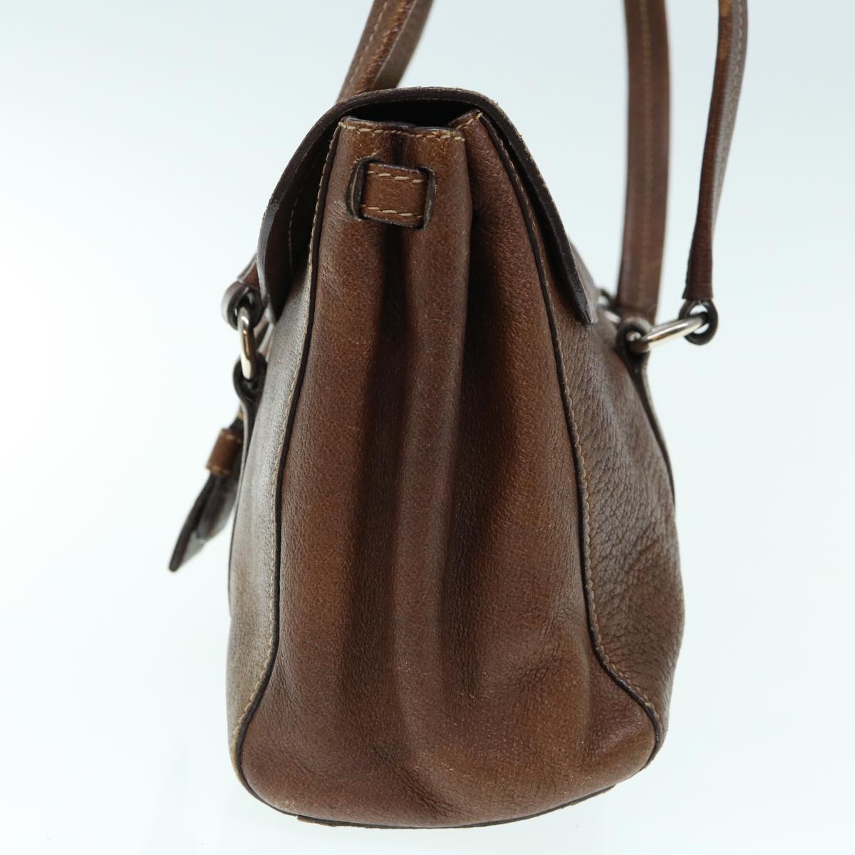 PRADA Hand Bag Leather Brown ki3959