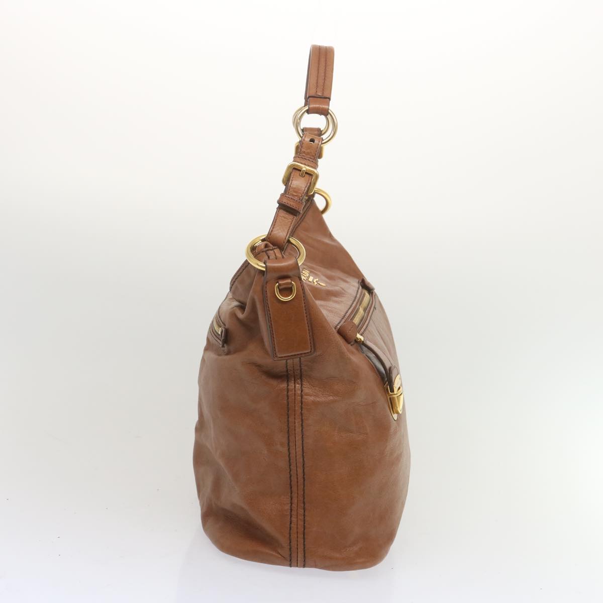 PRADA Shoulder Bag Leather Brown ki4195